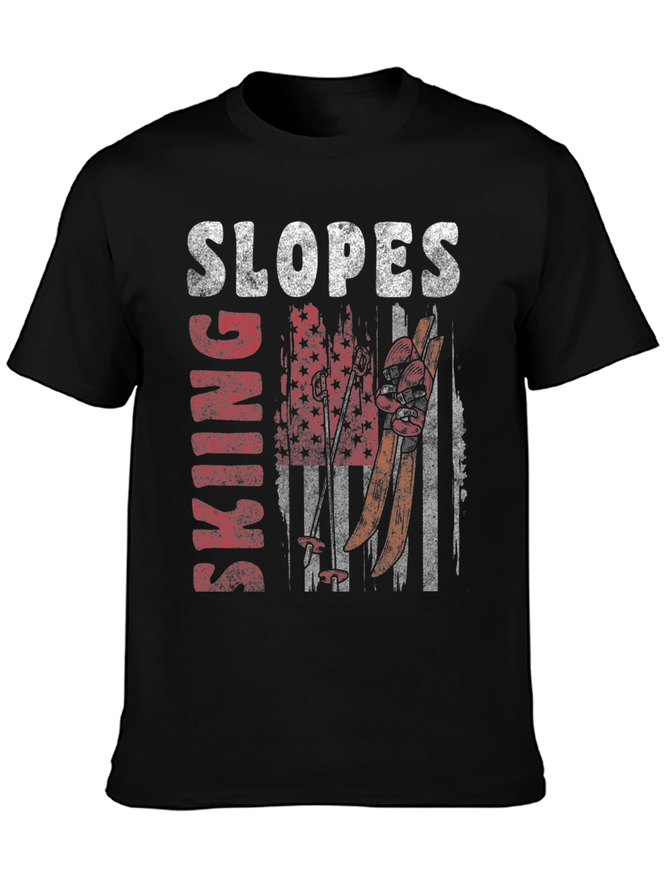 Skiing Slopes Graphic Tee - Black Cotton Blend