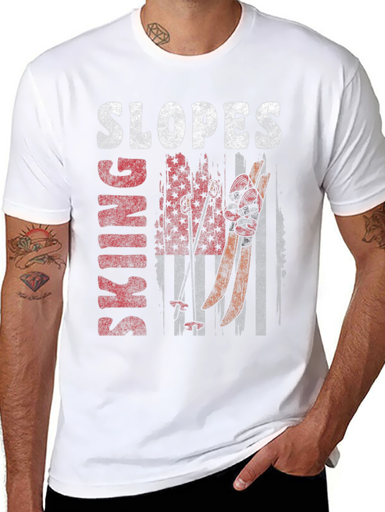 Skiing Slopes Graphic Tee - Black Cotton Blend