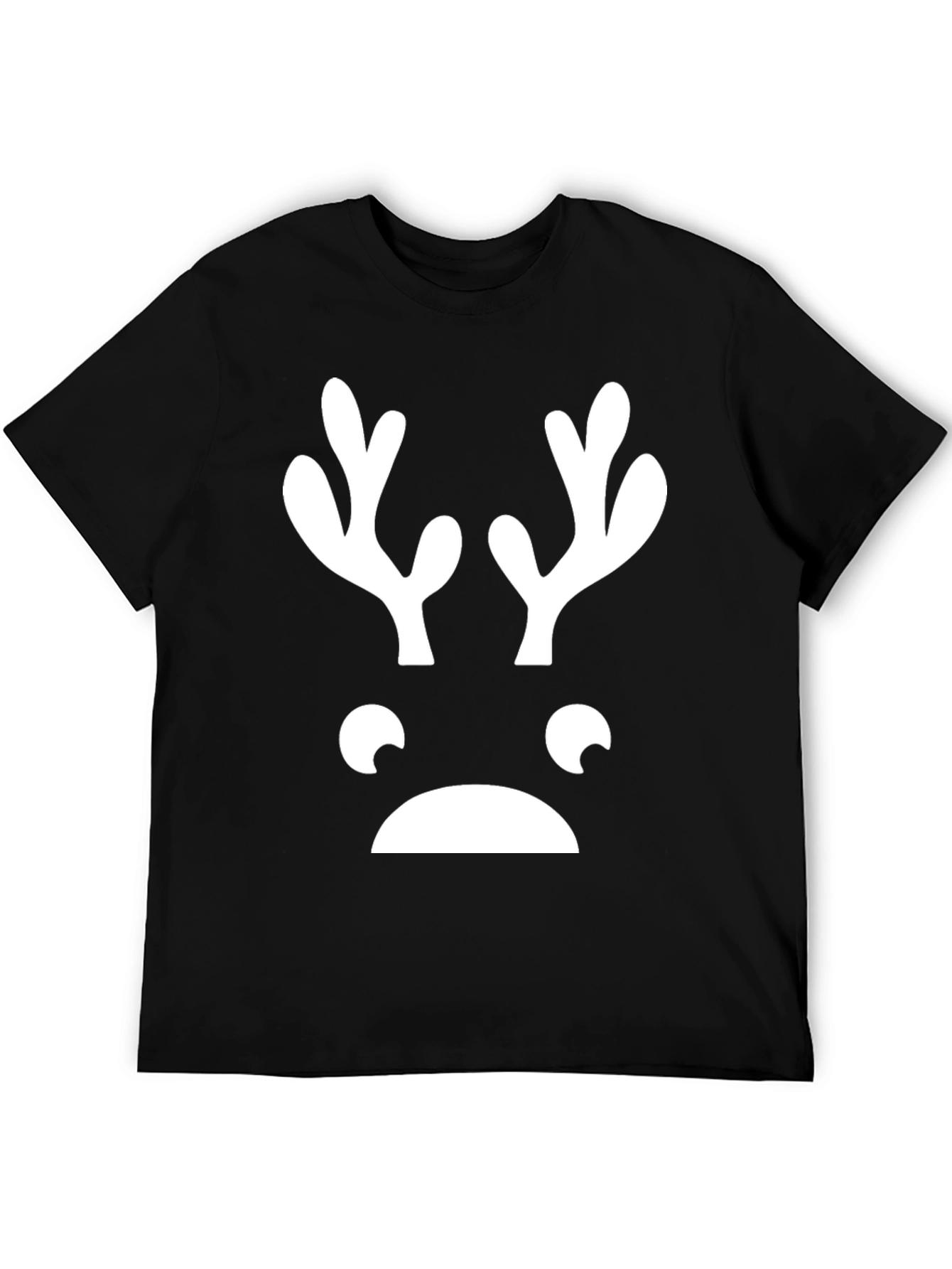 Funny Reindeer Face Graphic Tee - Black T-Shirt