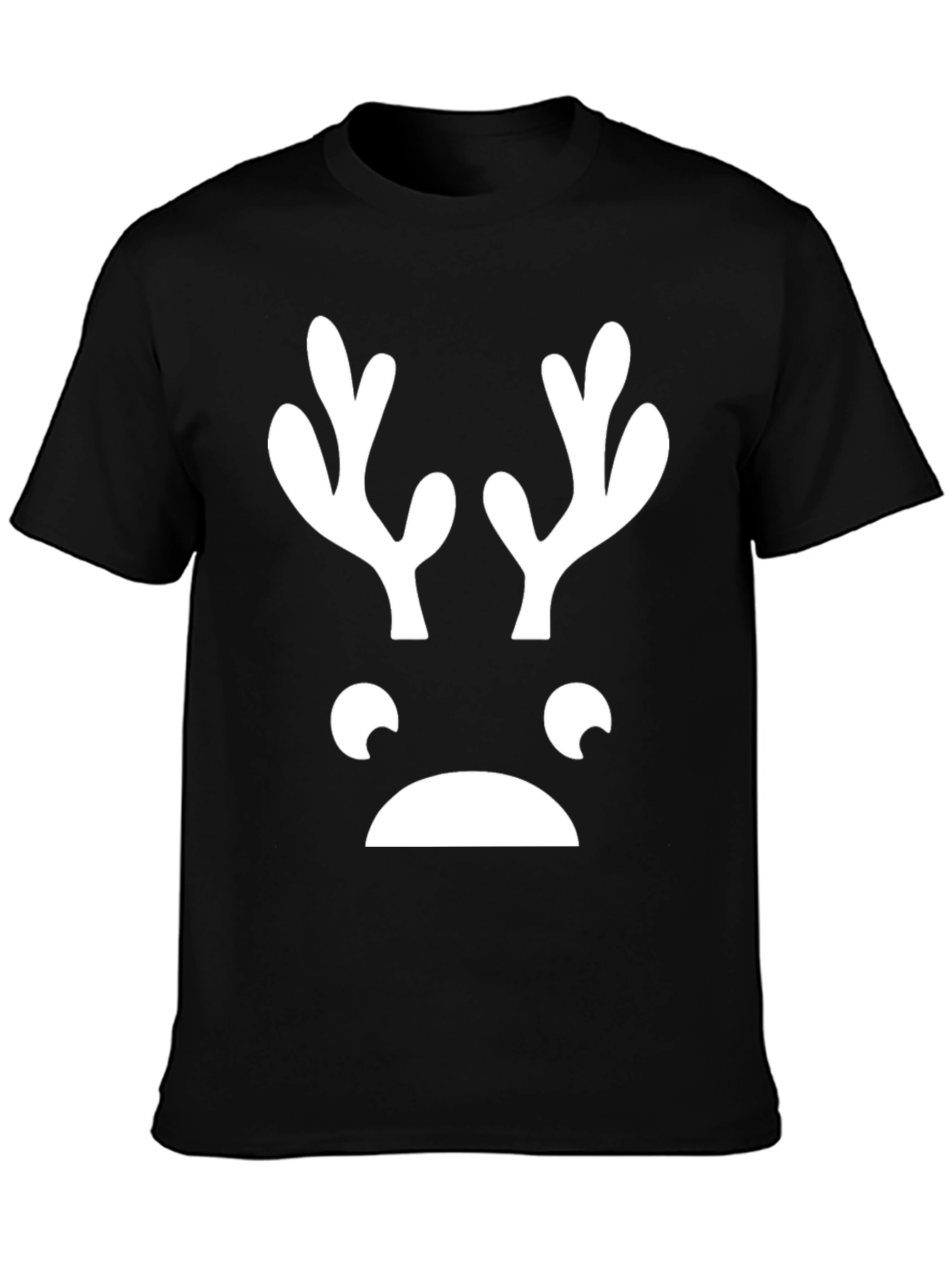 Funny Reindeer Face Graphic Tee - Black T-Shirt