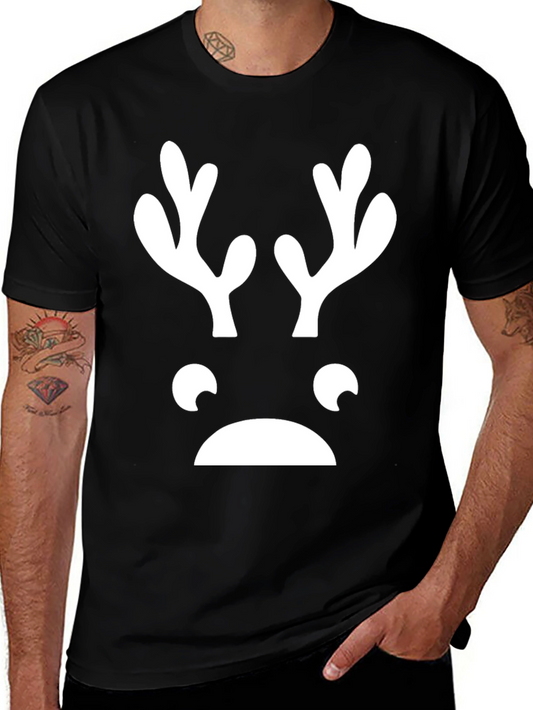 Funny Reindeer Face Graphic Tee - Black T-Shirt