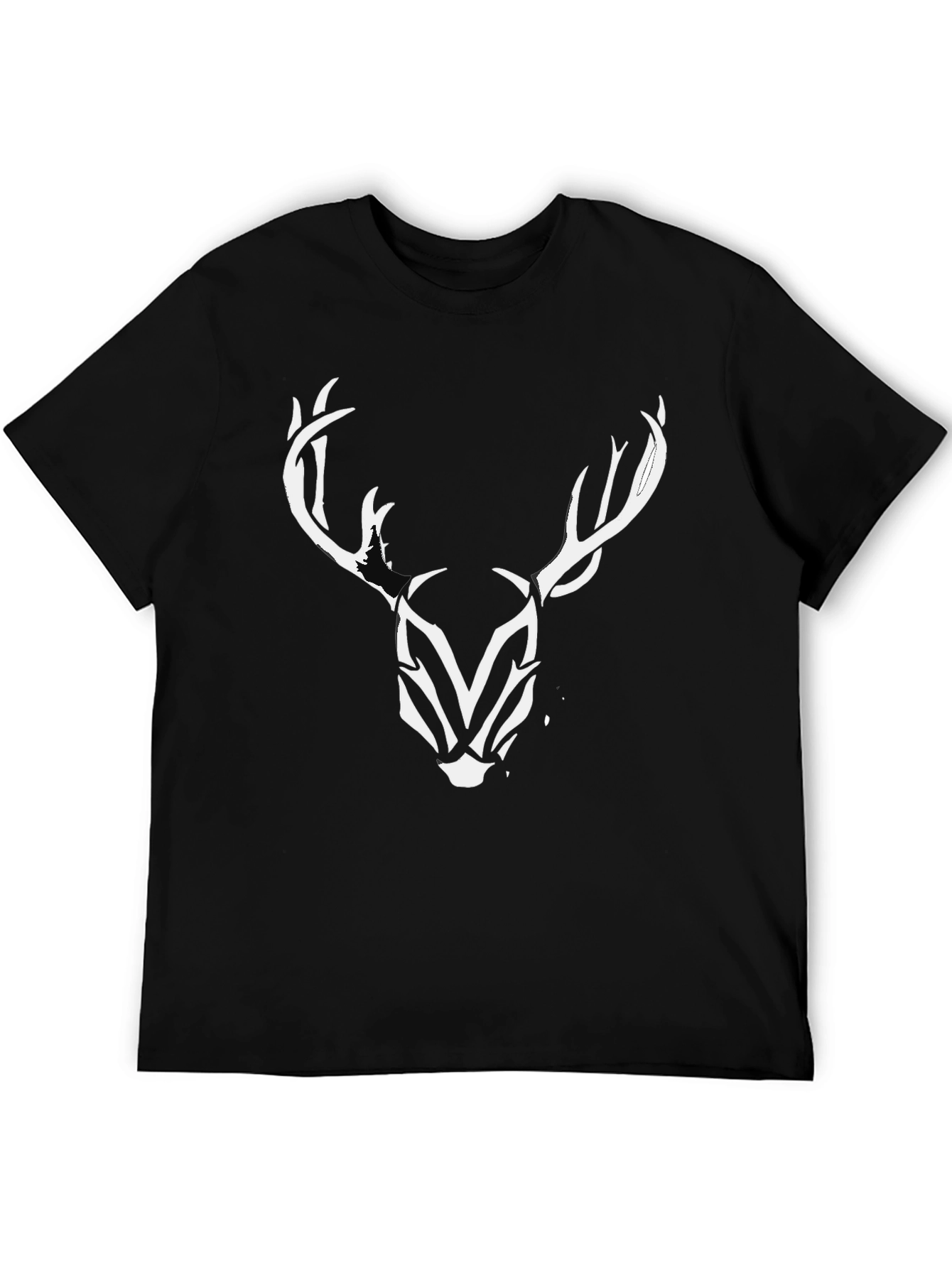 Stylish Deer Antler Graphic Print Black T-Shirt