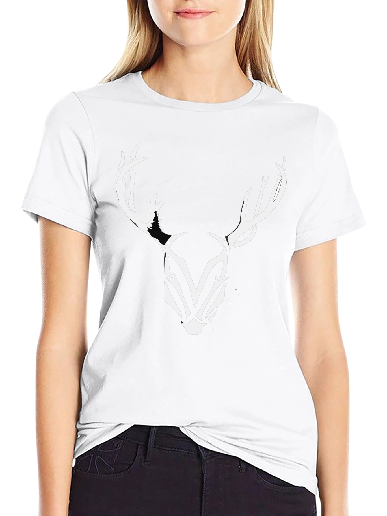 Stylish Deer Antler Graphic Print Black T-Shirt