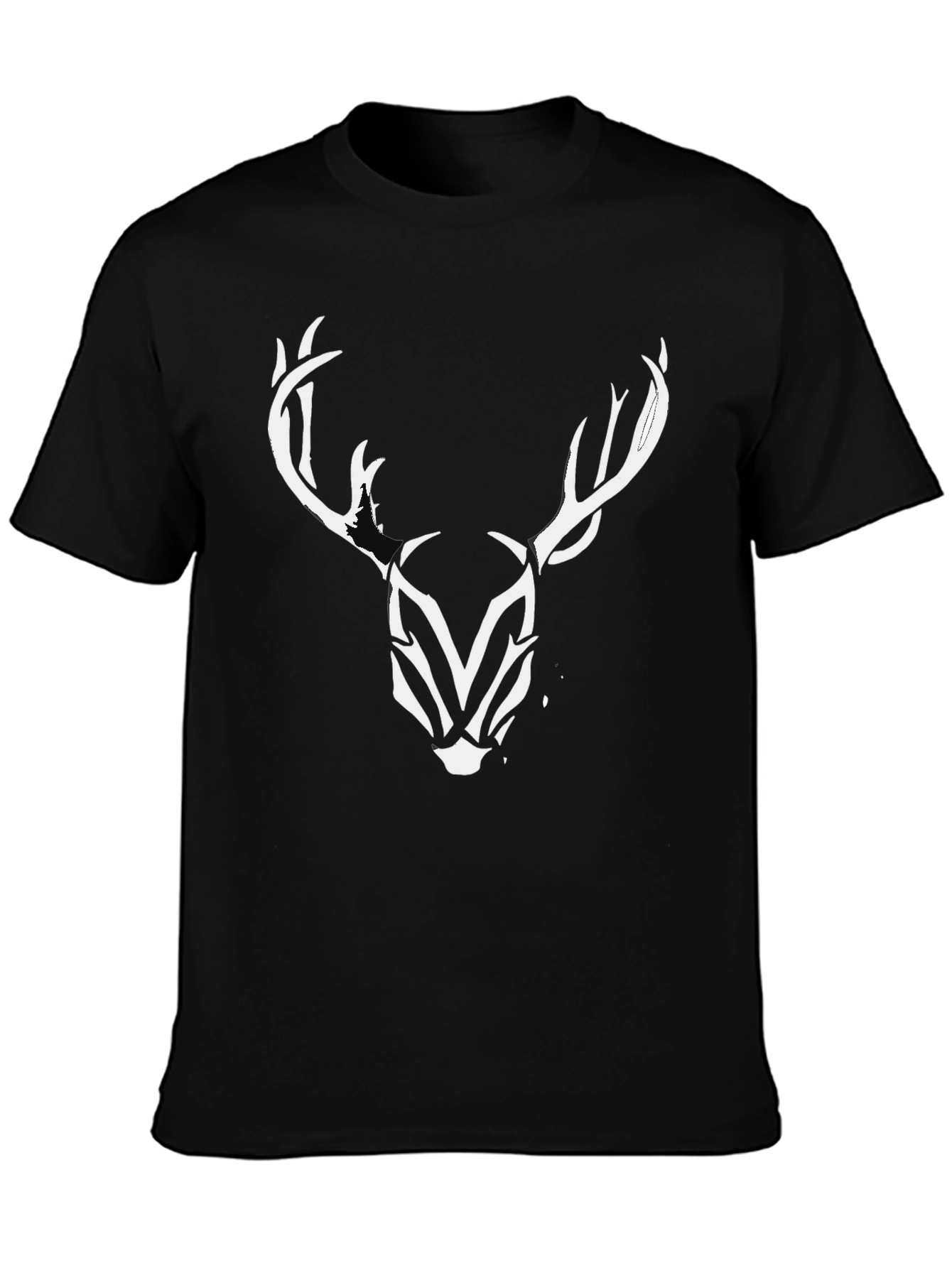 Stylish Deer Antler Graphic Print Black T-Shirt