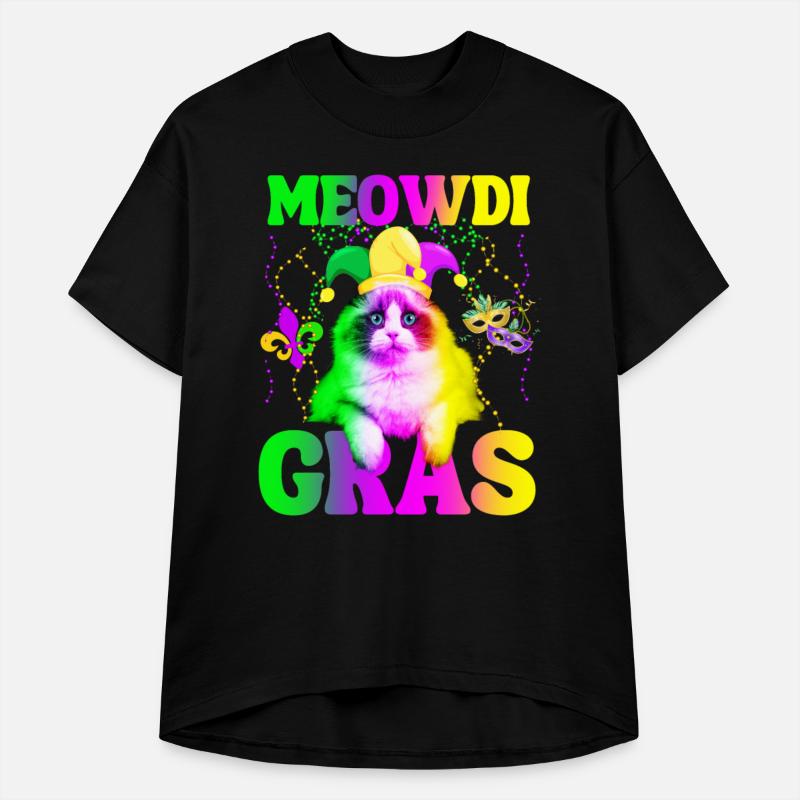 Mardi Gras Cat Jester & Beads Carnival Parade pun