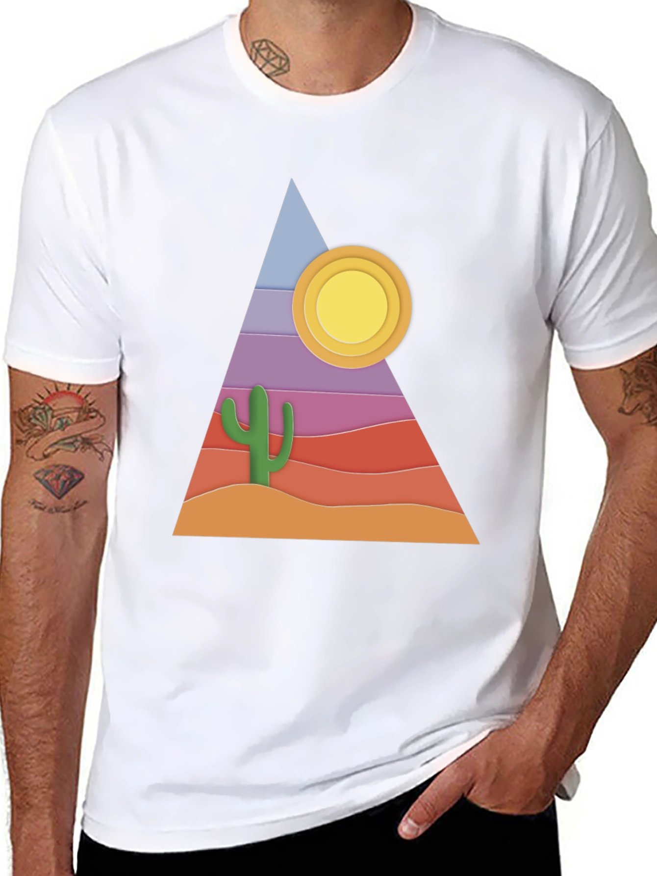 Desert Graphic T-Shirt - Cactus Sun Triangle Design