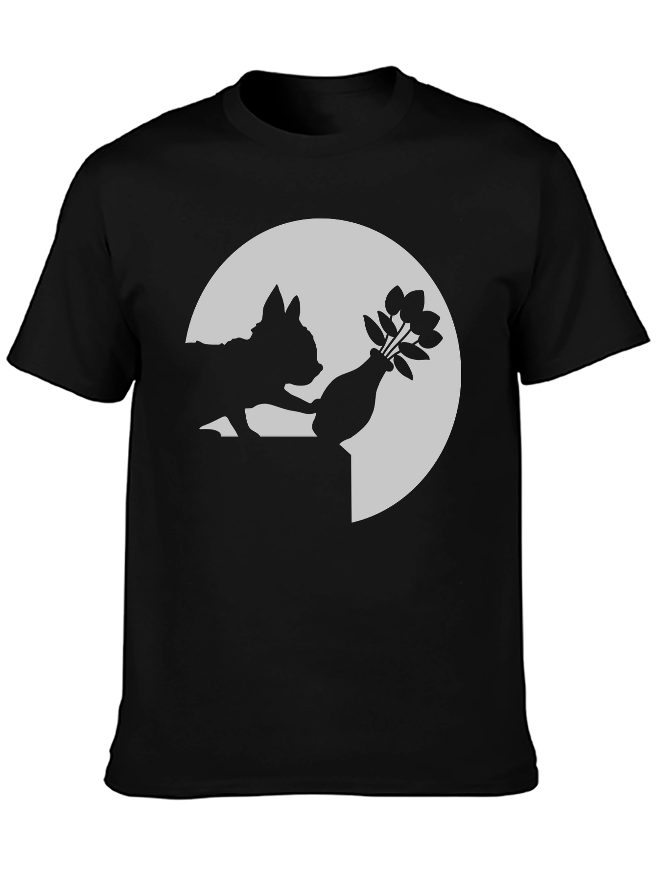 Silhouette Cat & Flowers Graphic Tee - Black