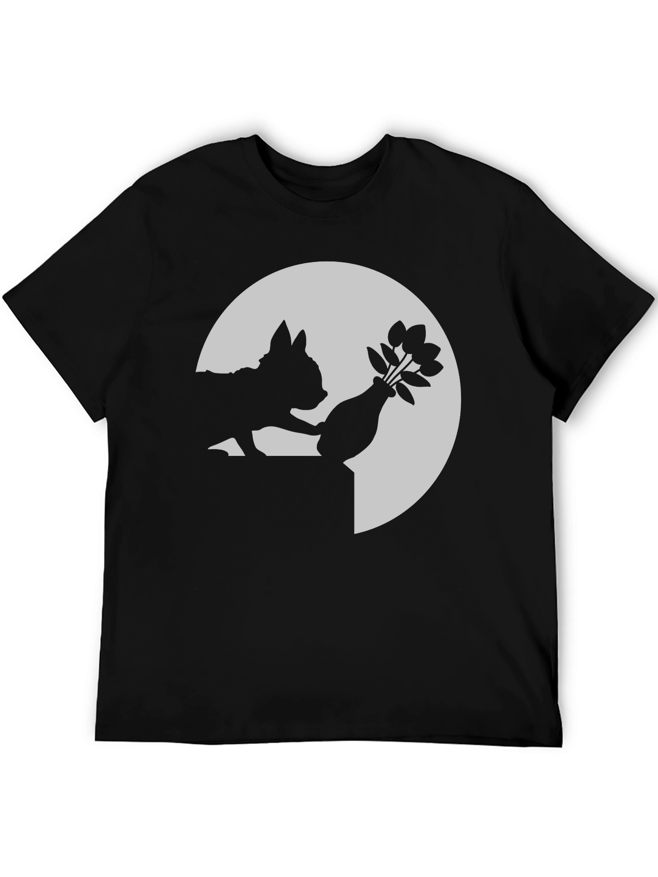 Silhouette Cat & Flowers Graphic Tee - Black