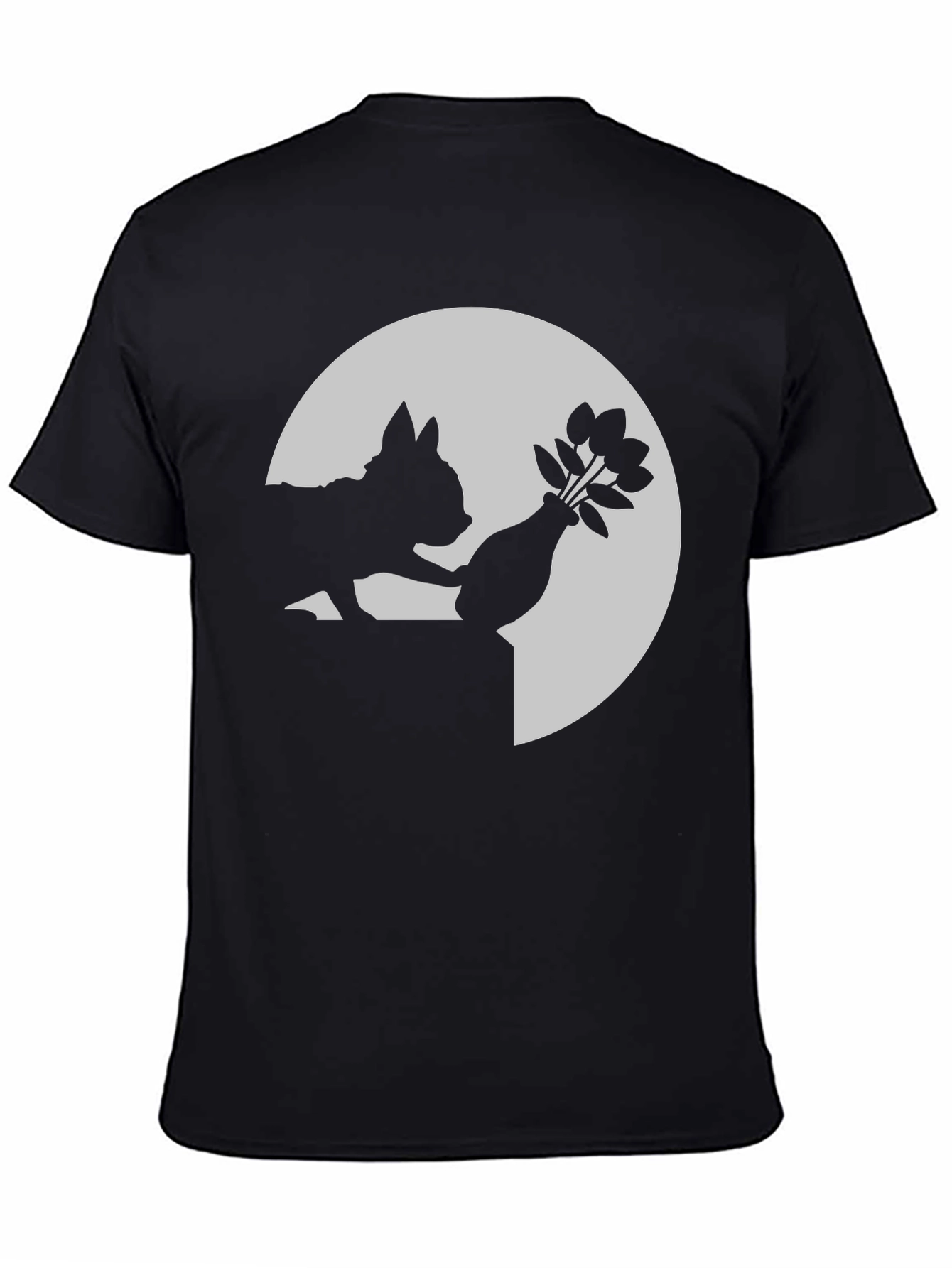 Silhouette Cat & Flowers Graphic Tee - Black