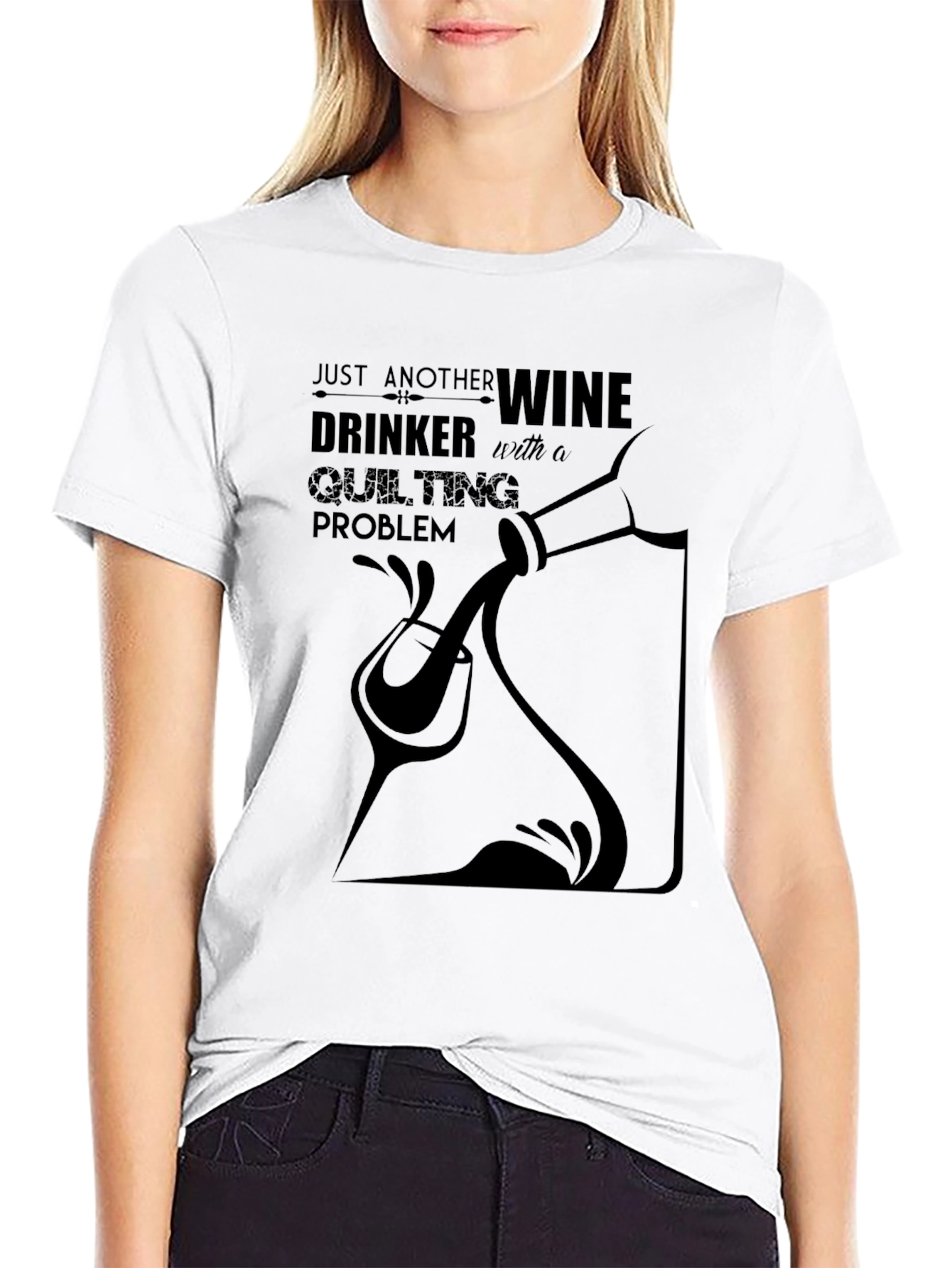 Wine Drinker Quilting Problem Black T-Shirt