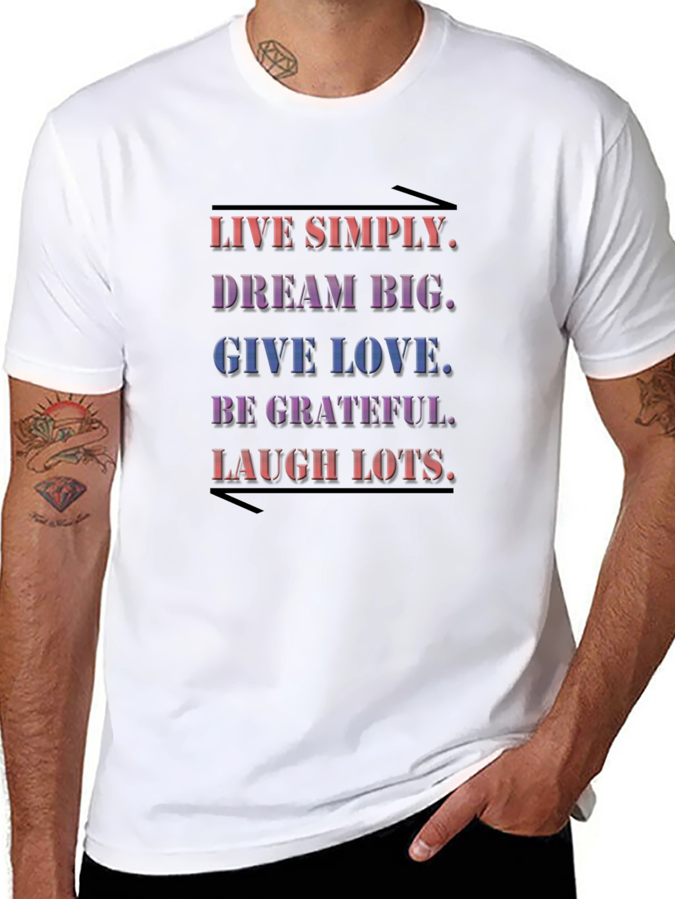 Inspirational Black T-Shirt: Live Dream Love Laugh