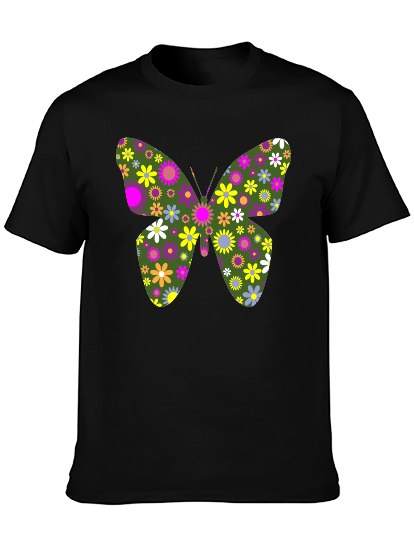Floral Butterfly Graphic Tee - Unisex Black T-Shirt