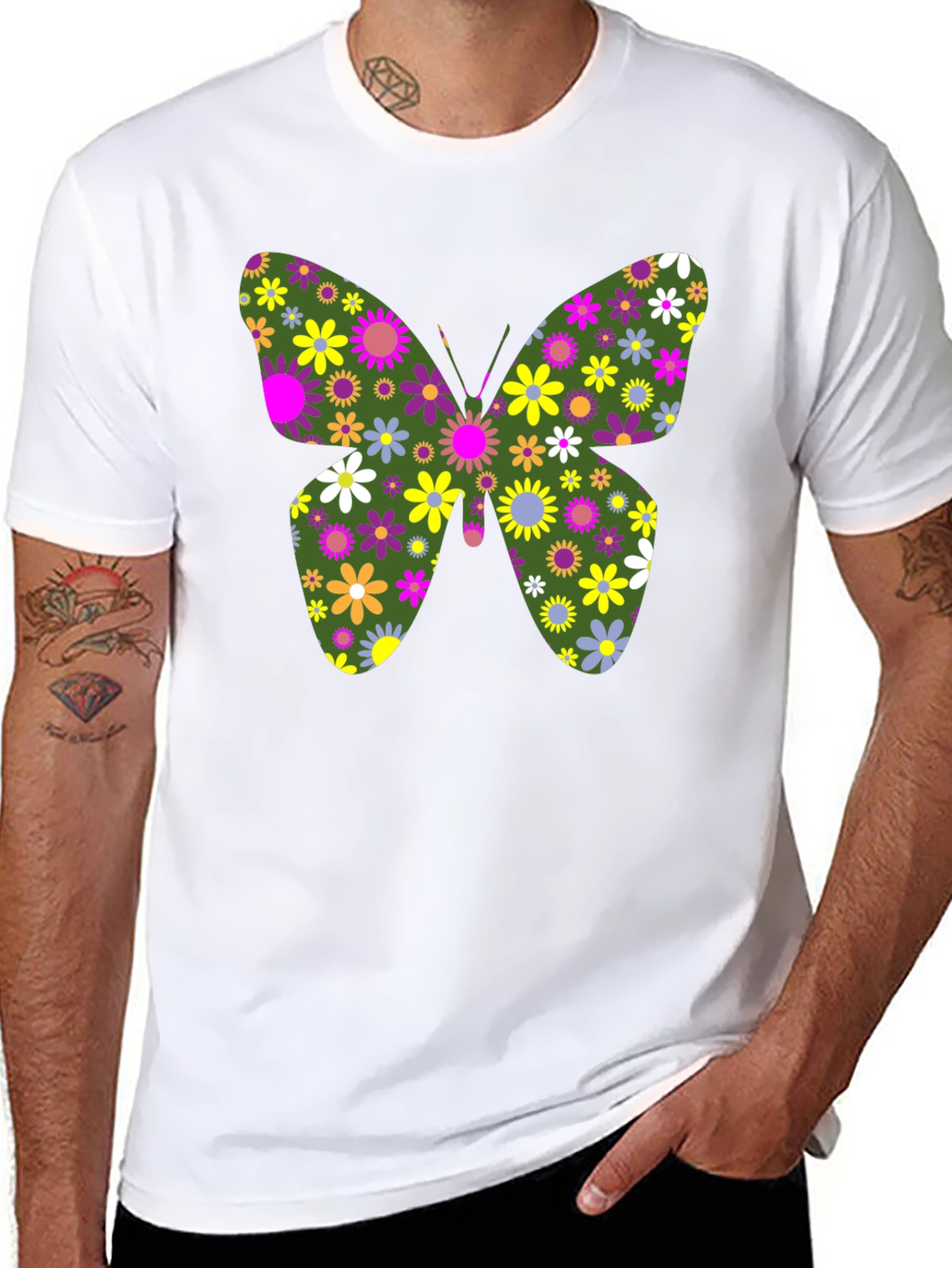 Floral Butterfly Graphic Tee - Unisex Black T-Shirt