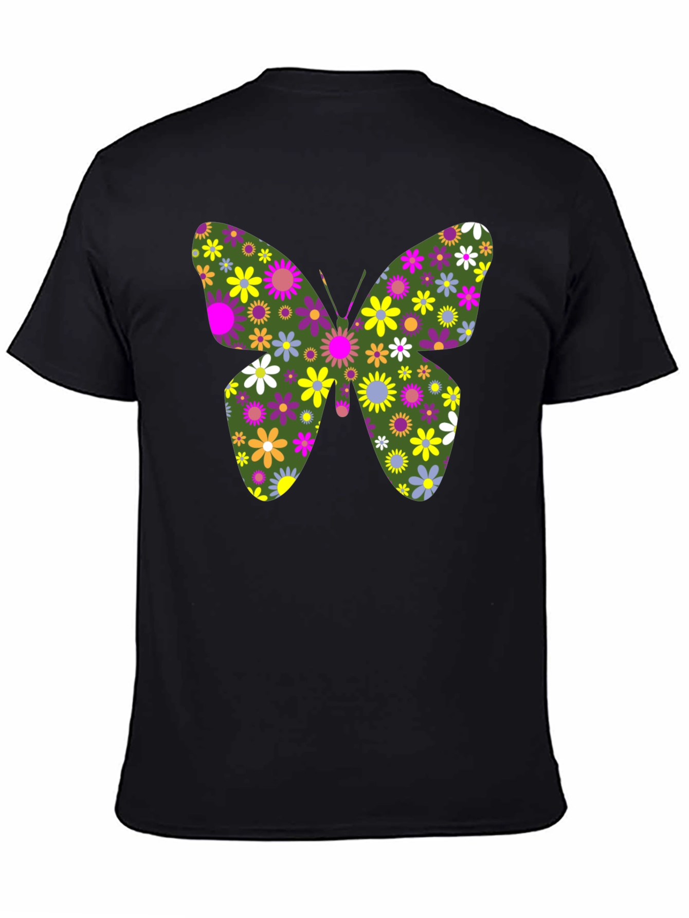 Floral Butterfly Graphic Tee - Unisex Black T-Shirt