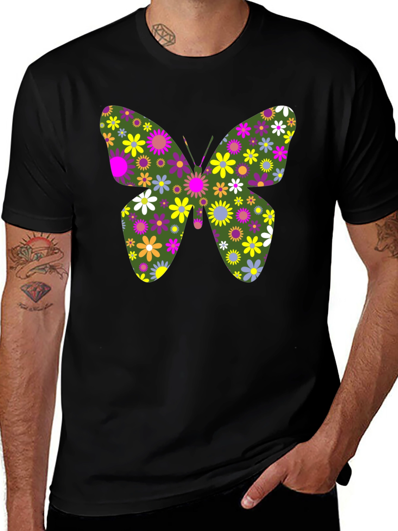 Floral Butterfly Graphic Tee - Unisex Black T-Shirt