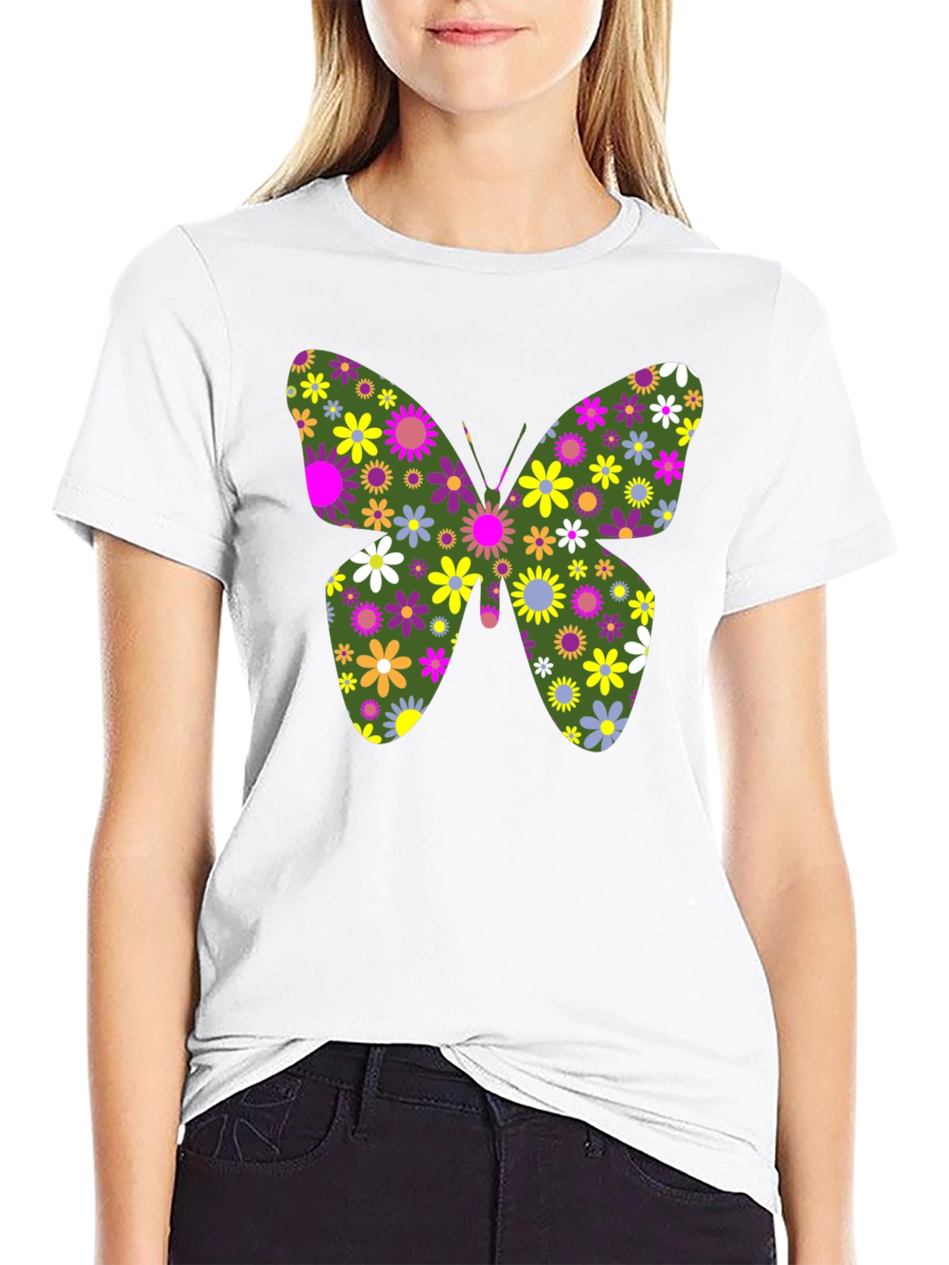 Floral Butterfly Graphic Tee - Unisex Black T-Shirt