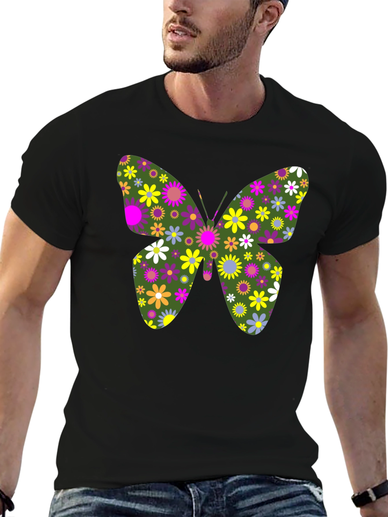 Floral Butterfly Graphic Tee - Unisex Black T-Shirt