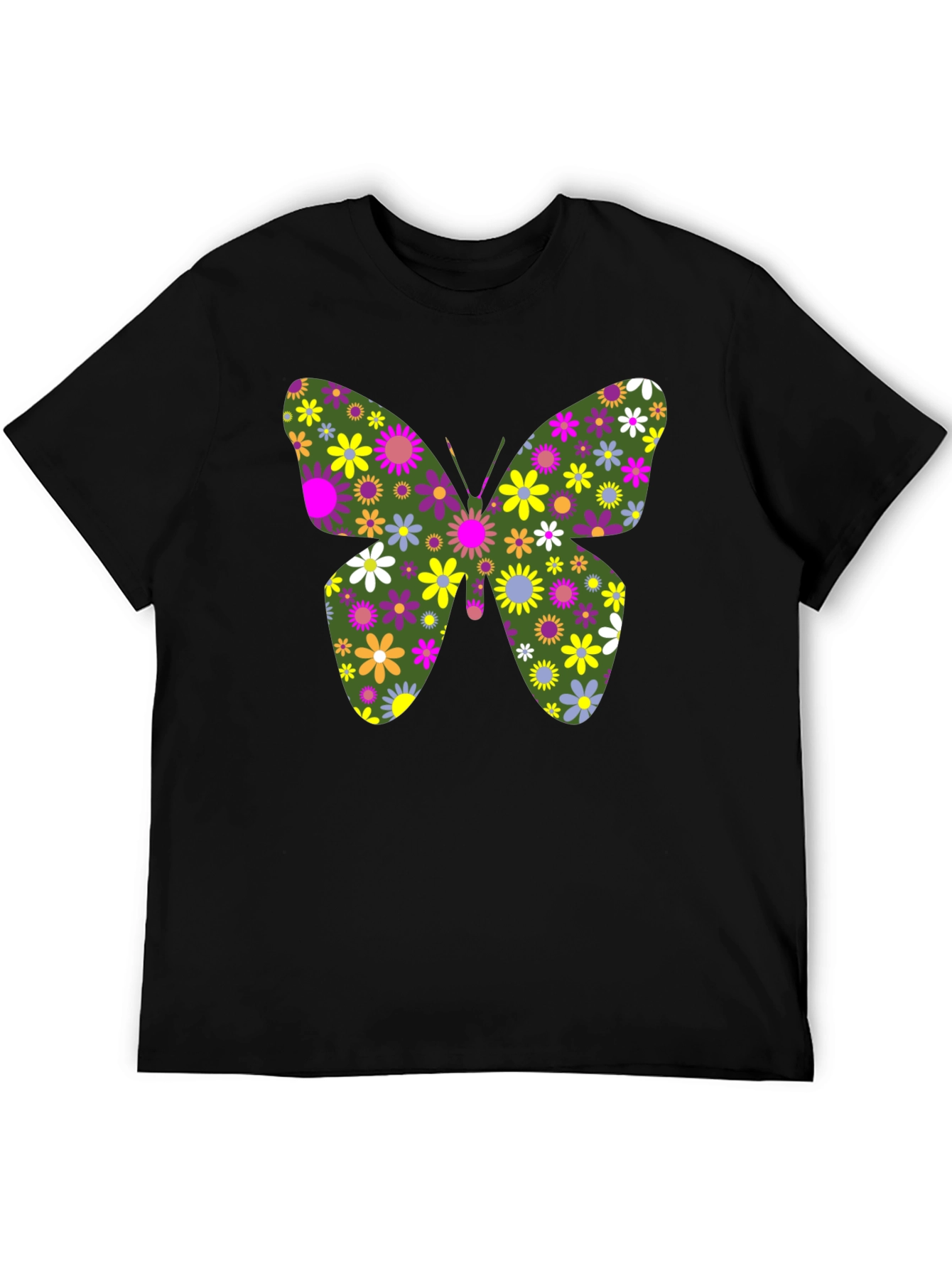 Floral Butterfly Graphic Tee - Unisex Black T-Shirt
