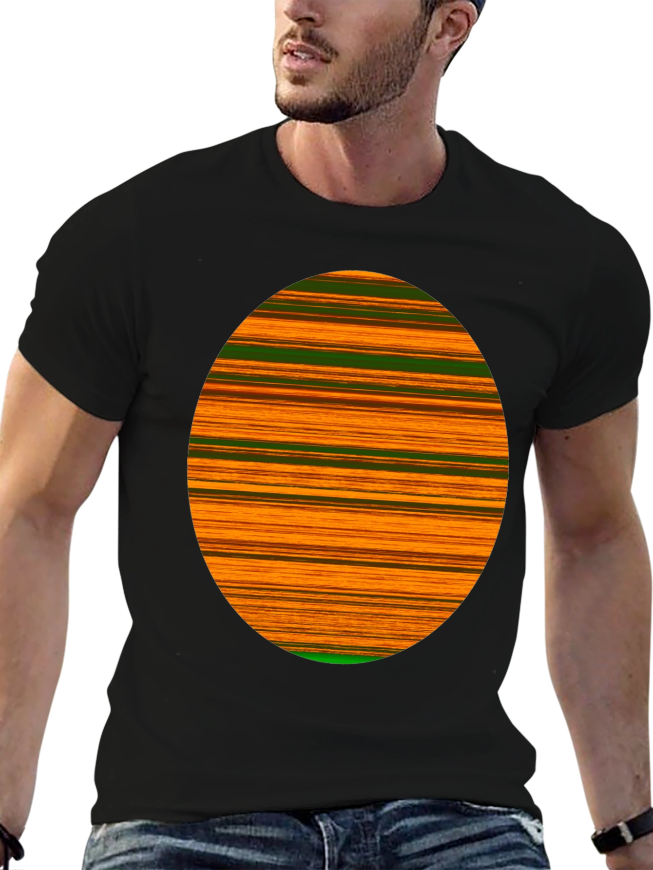 Striped Oval Graphic Tee - Bold Statement Shirt