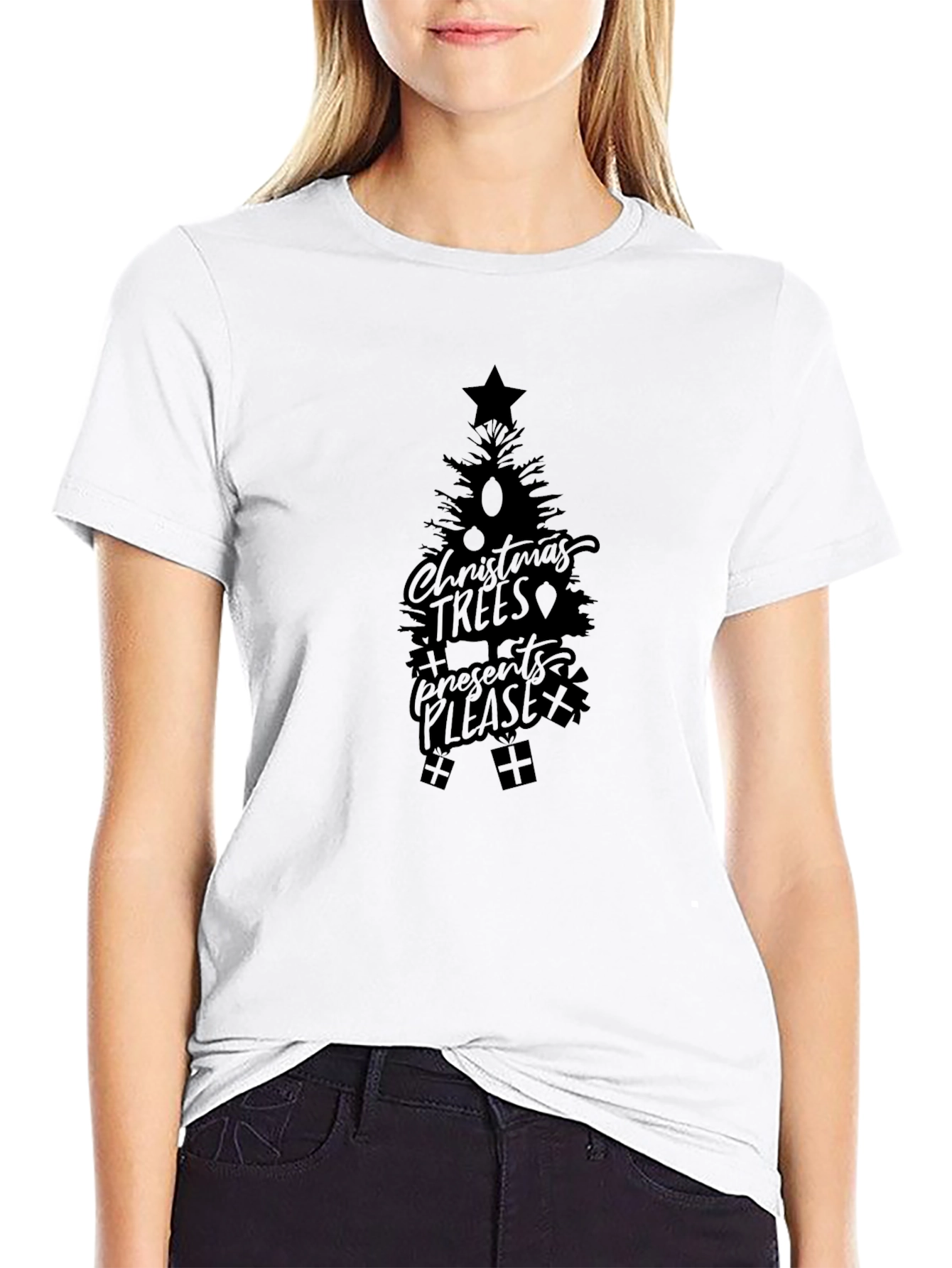 Christmas Trees Presents Please Black T-Shirt