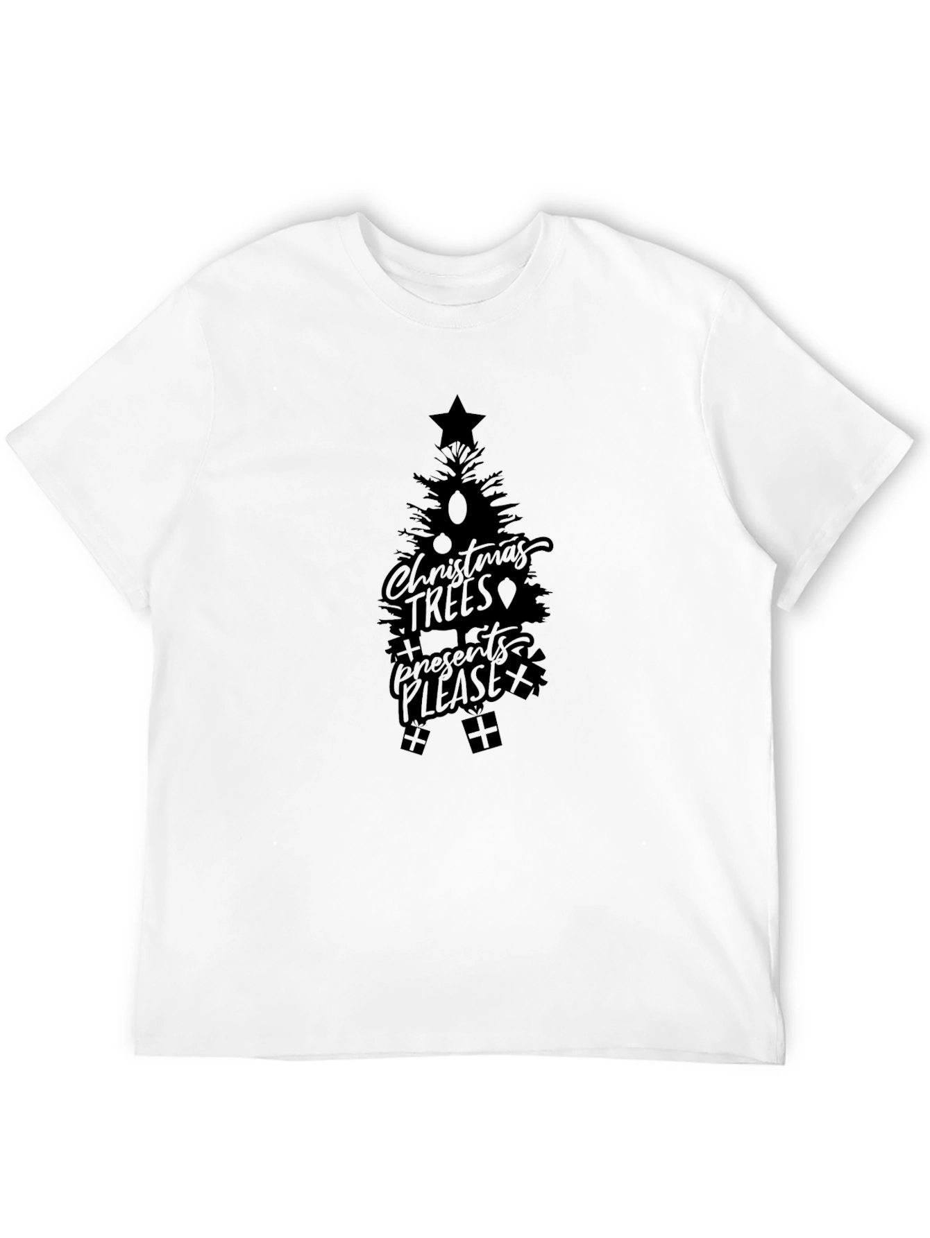 Christmas Trees Presents Please Black T-Shirt