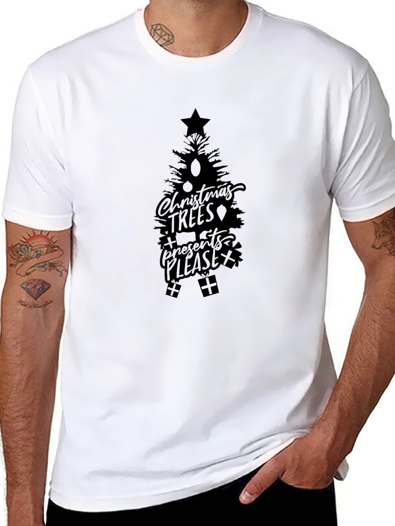 Christmas Trees Presents Please Black T-Shirt