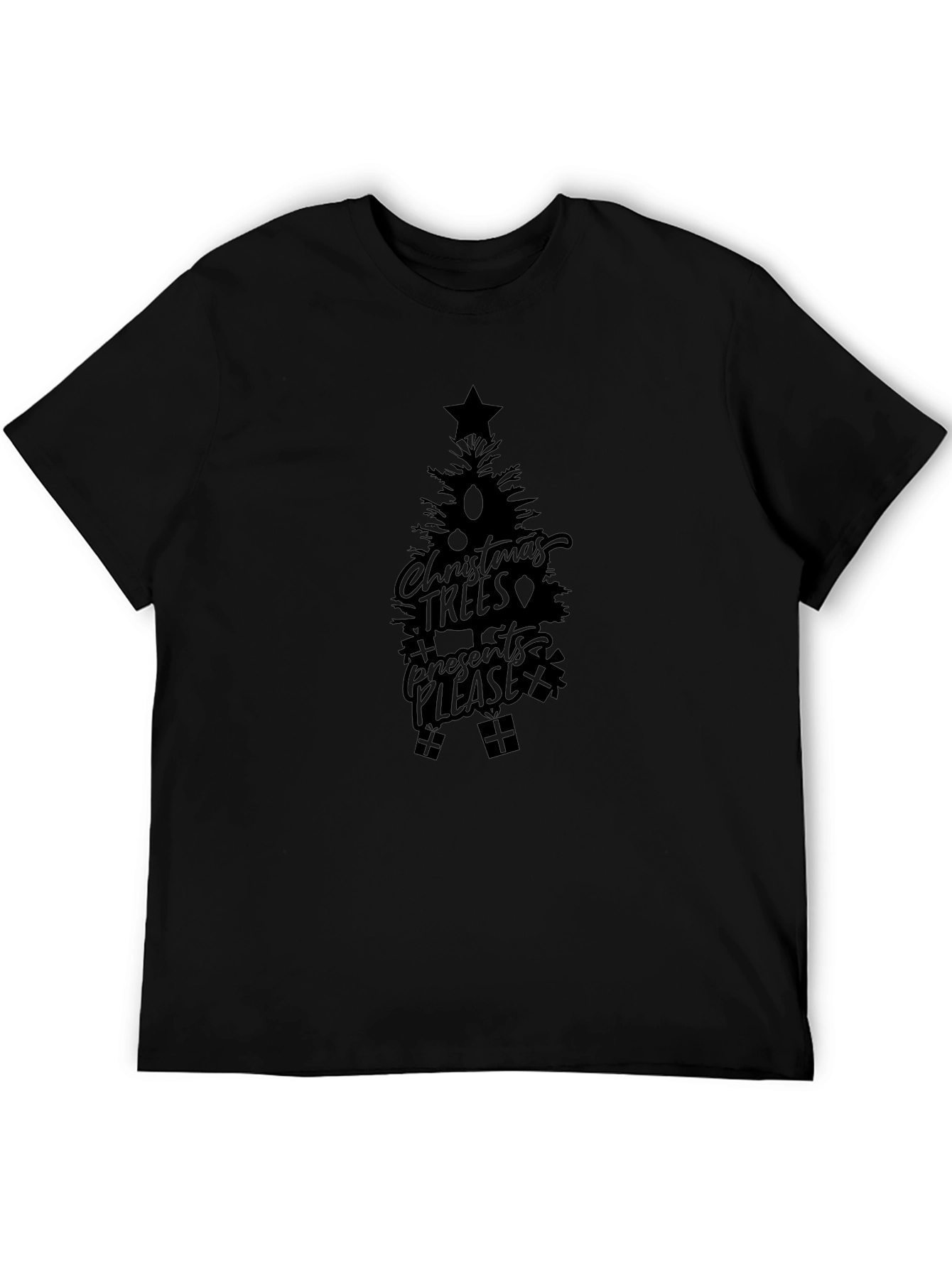 Christmas Trees Presents Please Black T-Shirt