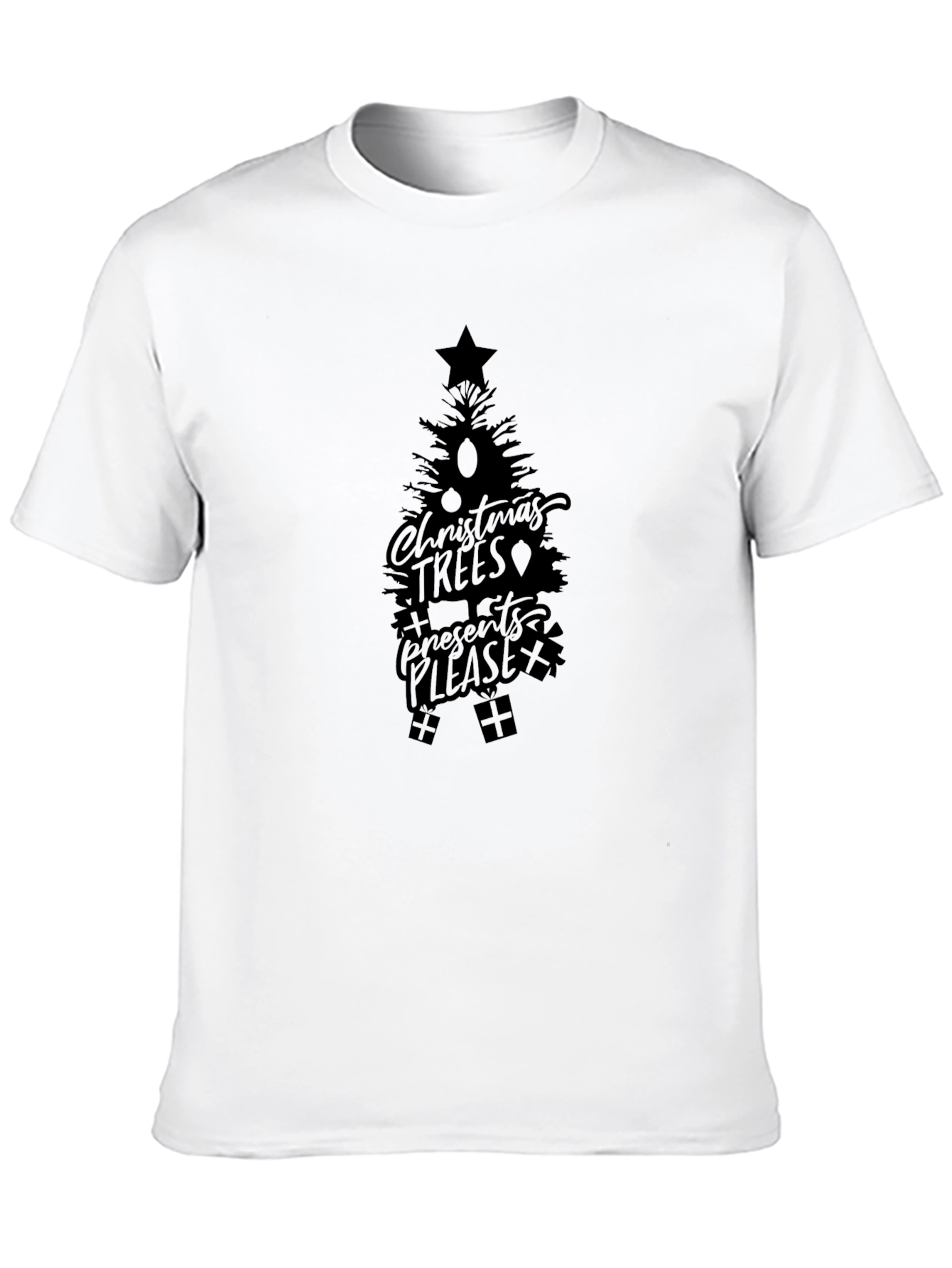 Christmas Trees Presents Please Black T-Shirt