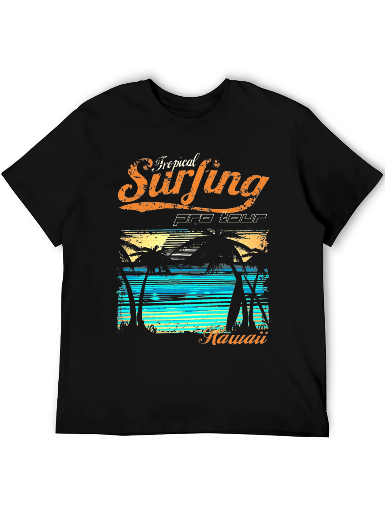 Tropical Surfing Hawaii Black T-Shirt