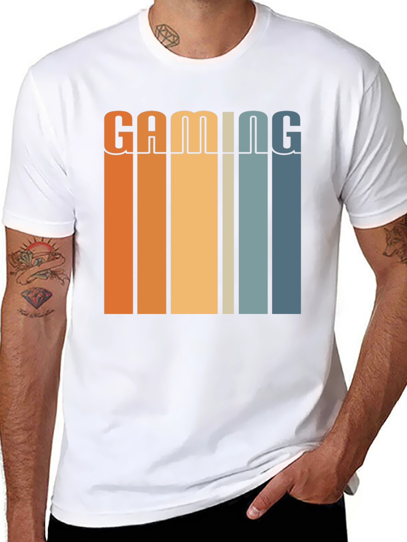 Gaming Retro Striped Graphic T-Shirt