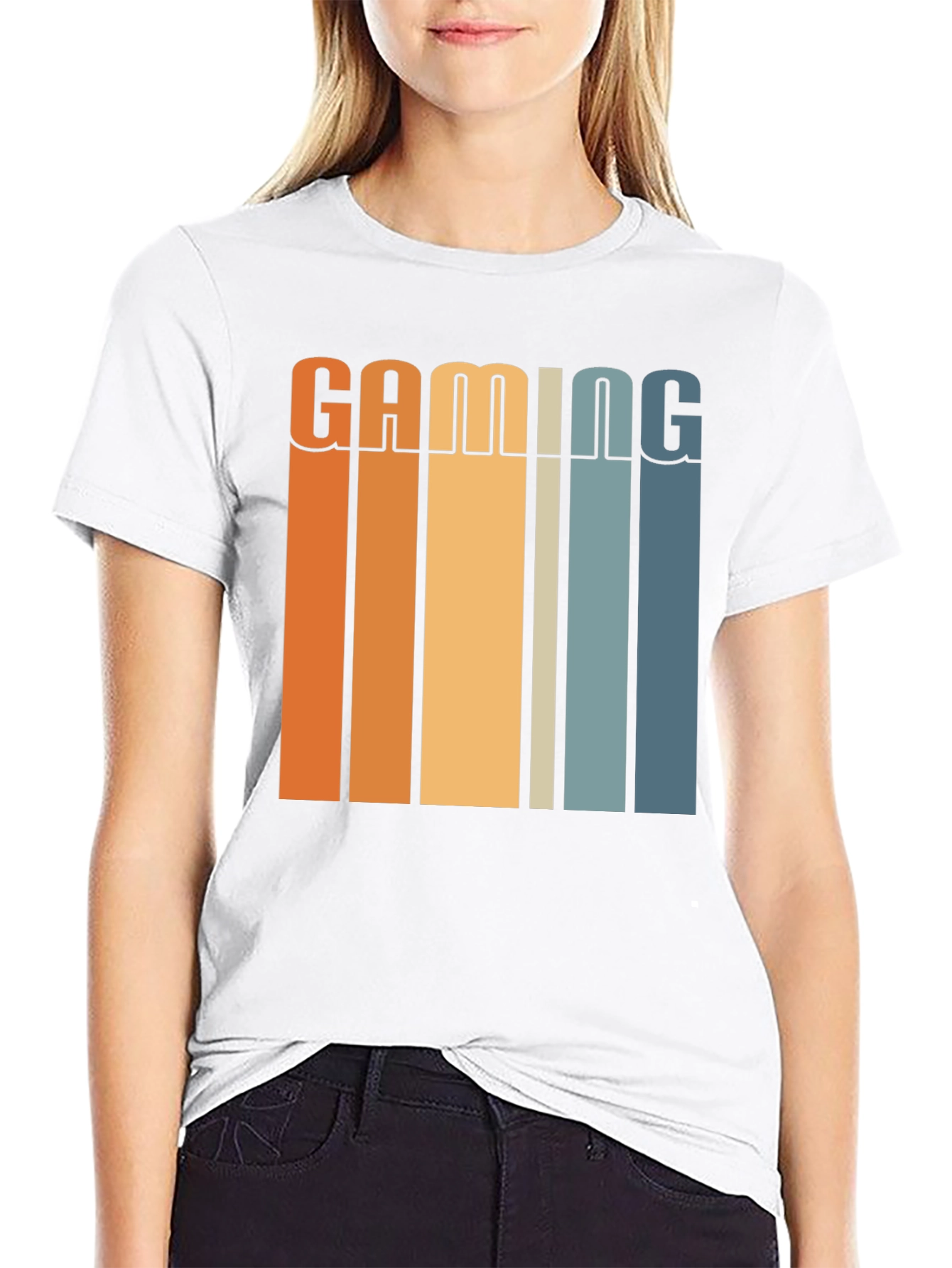 Gaming Retro Striped Graphic T-Shirt