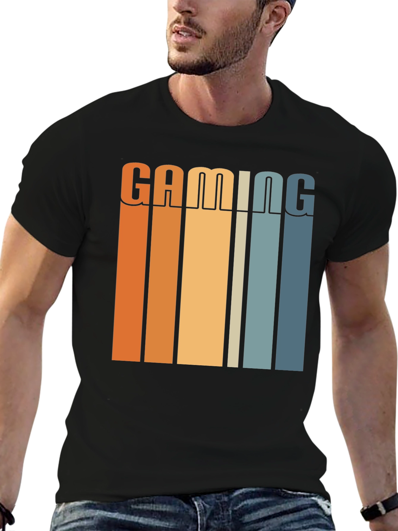 Gaming Retro Striped Graphic T-Shirt