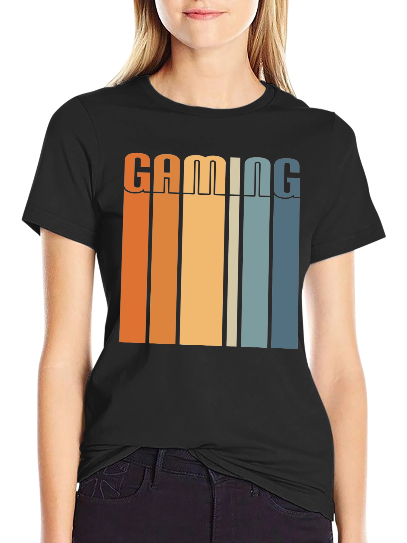 Gaming Retro Striped Graphic T-Shirt