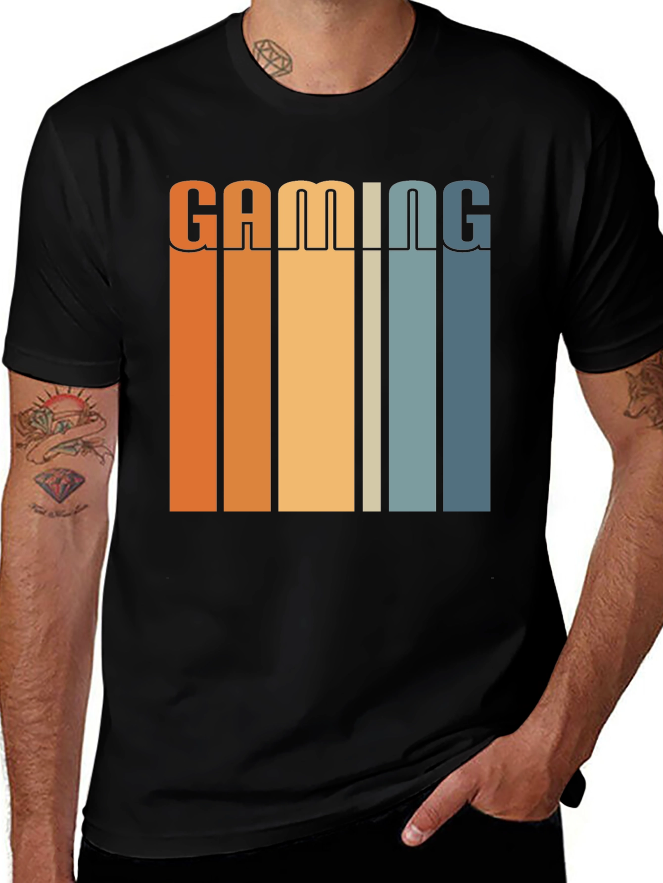Gaming Retro Striped Graphic T-Shirt