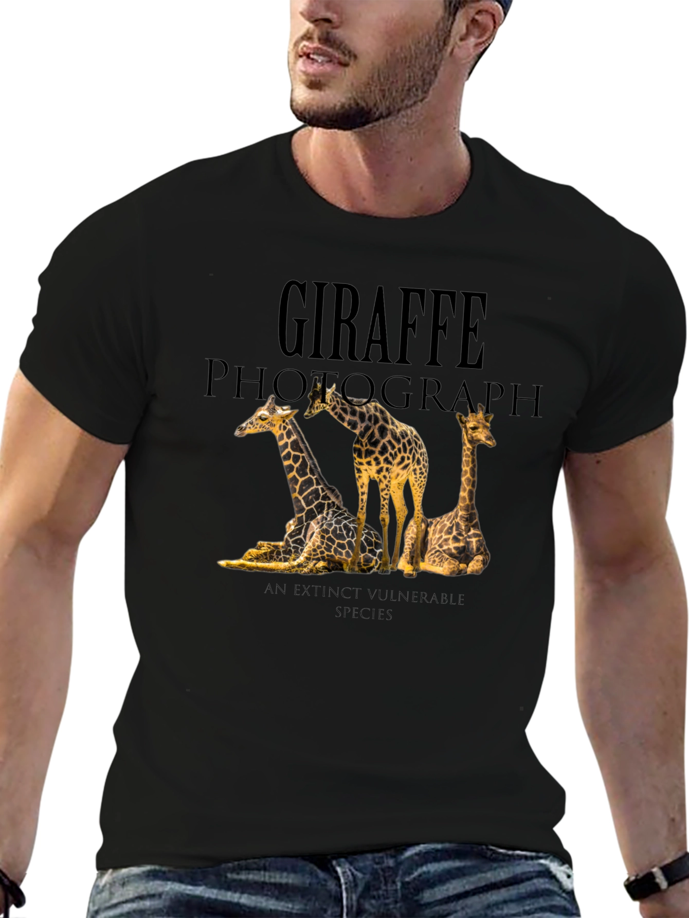 Giraffe Photograph Black Graphic Tee