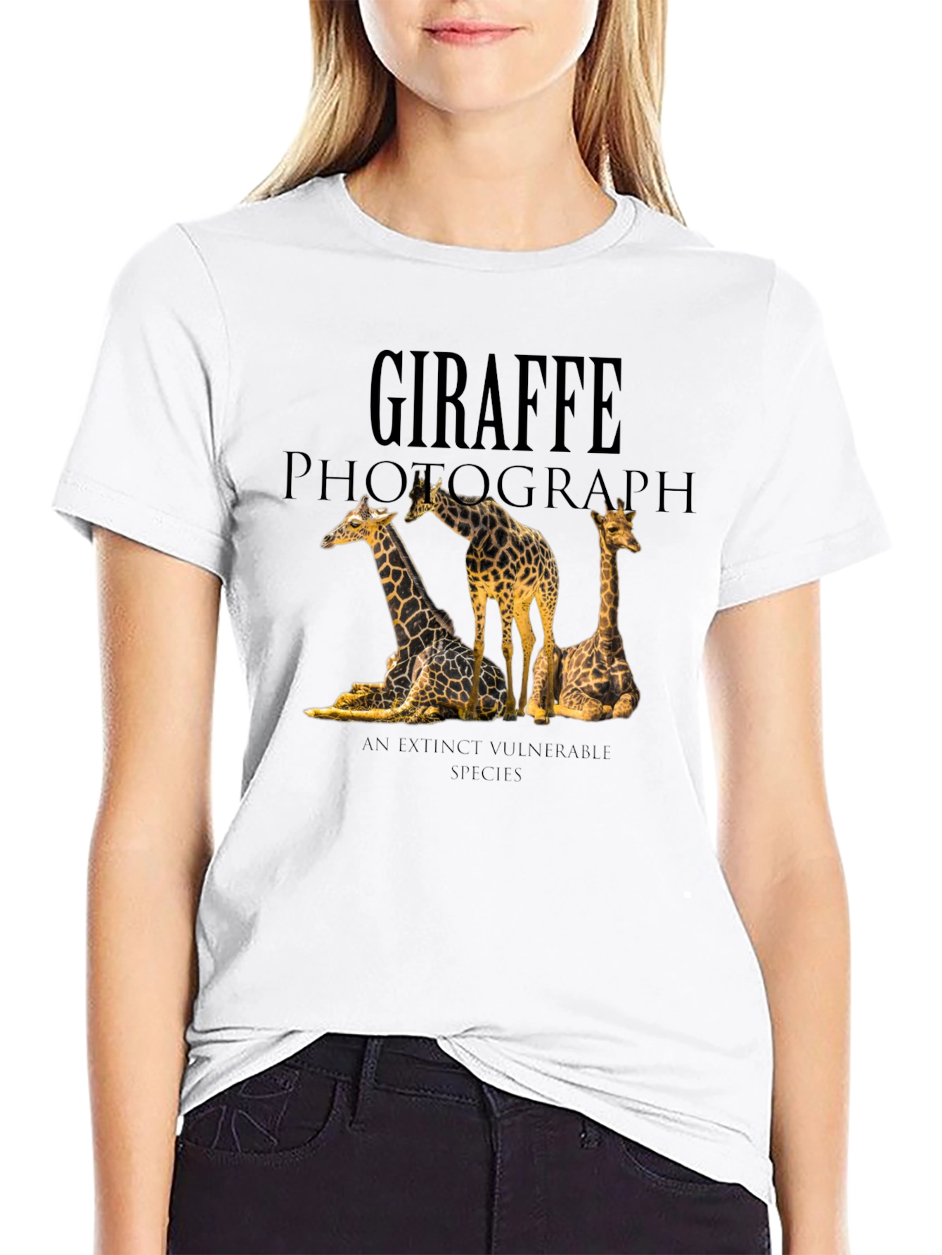 Giraffe Photograph Black Graphic Tee