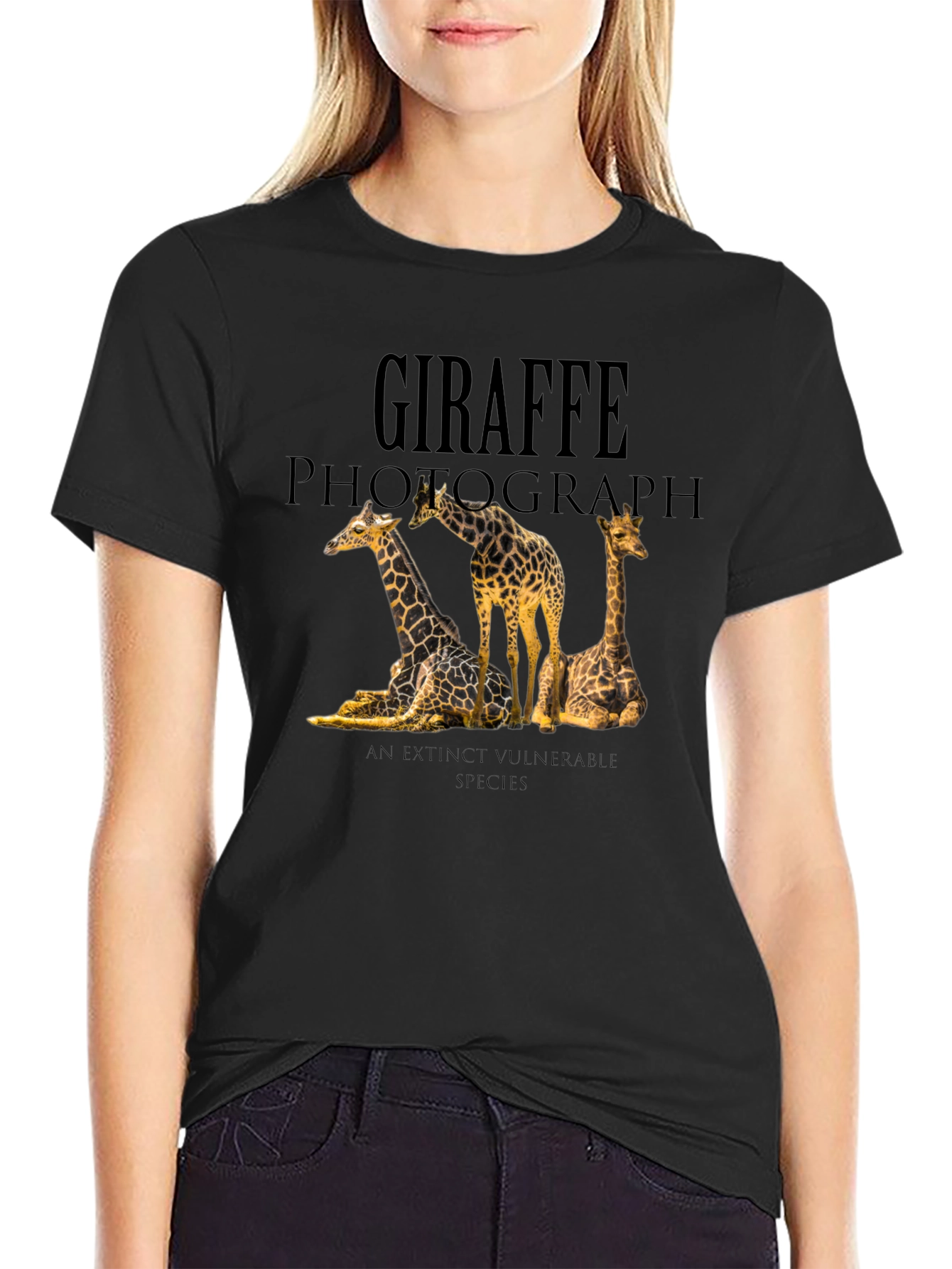 Giraffe Photograph Black Graphic Tee