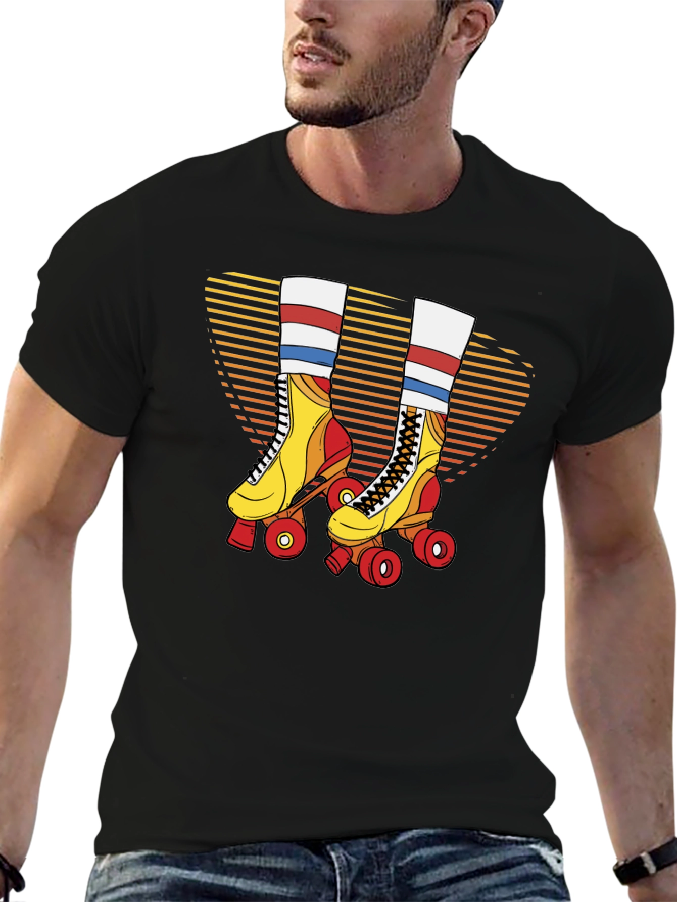 Retro Roller Skate Graphic Tee - Black