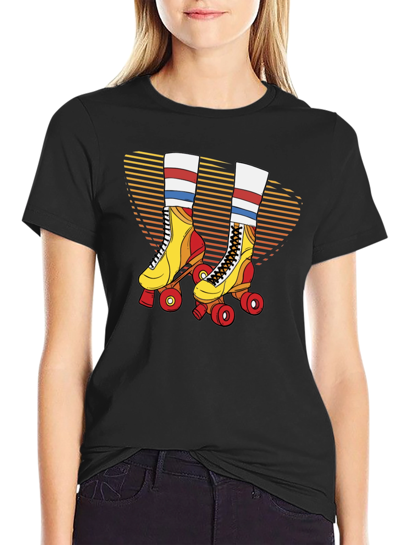 Retro Roller Skate Graphic Tee - Black