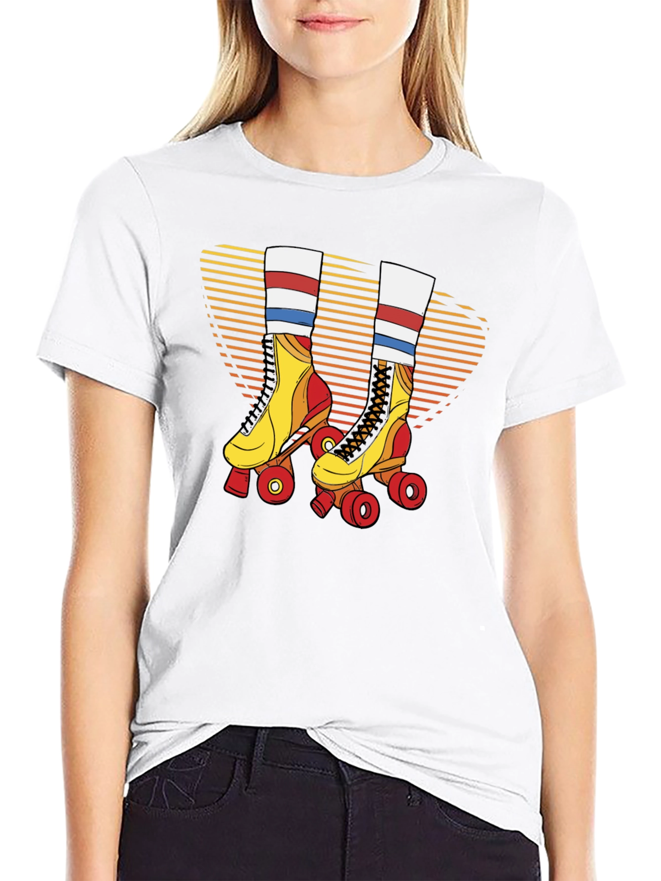 Retro Roller Skate Graphic Tee - Black