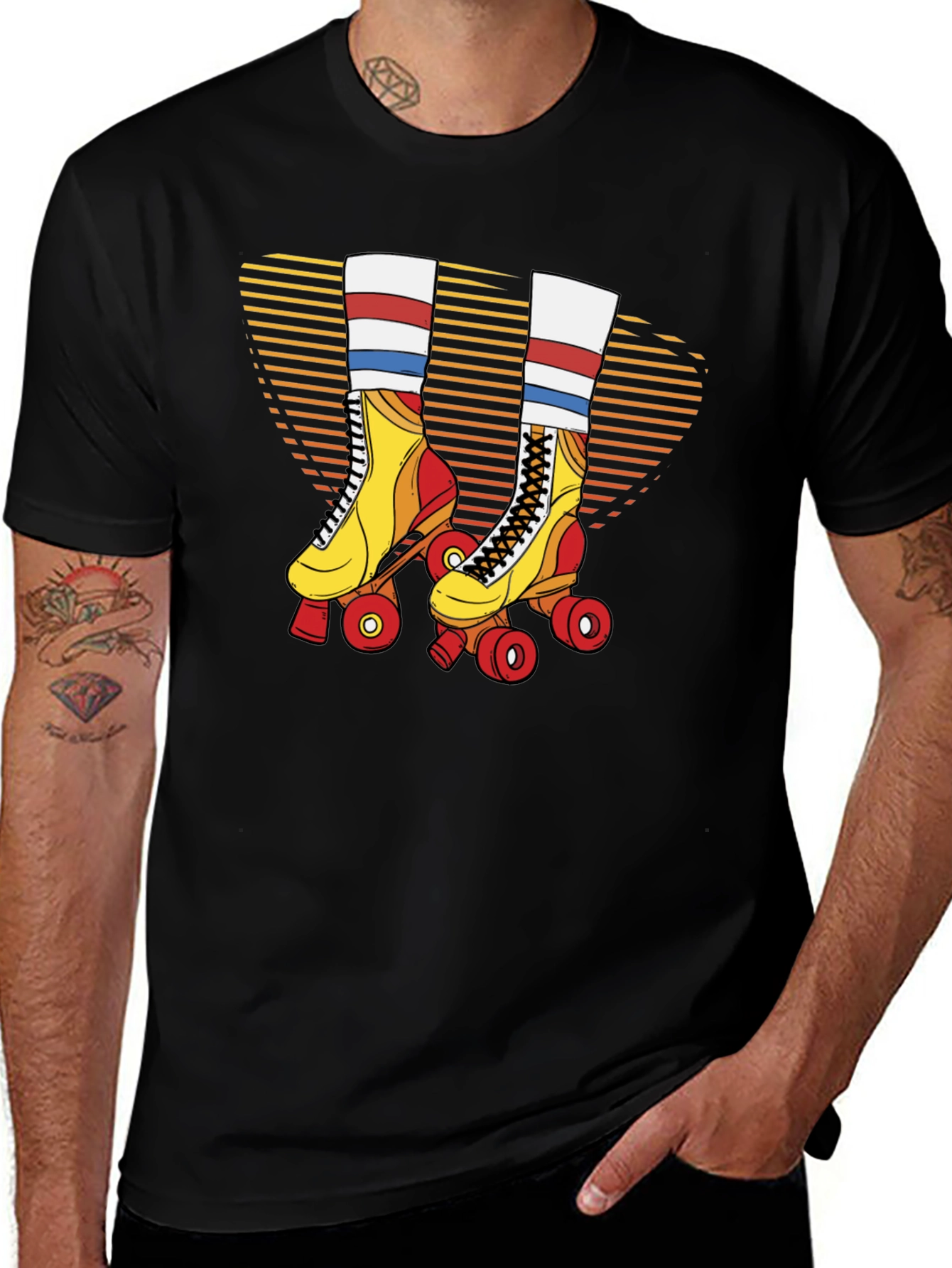 Retro Roller Skate Graphic Tee - Black