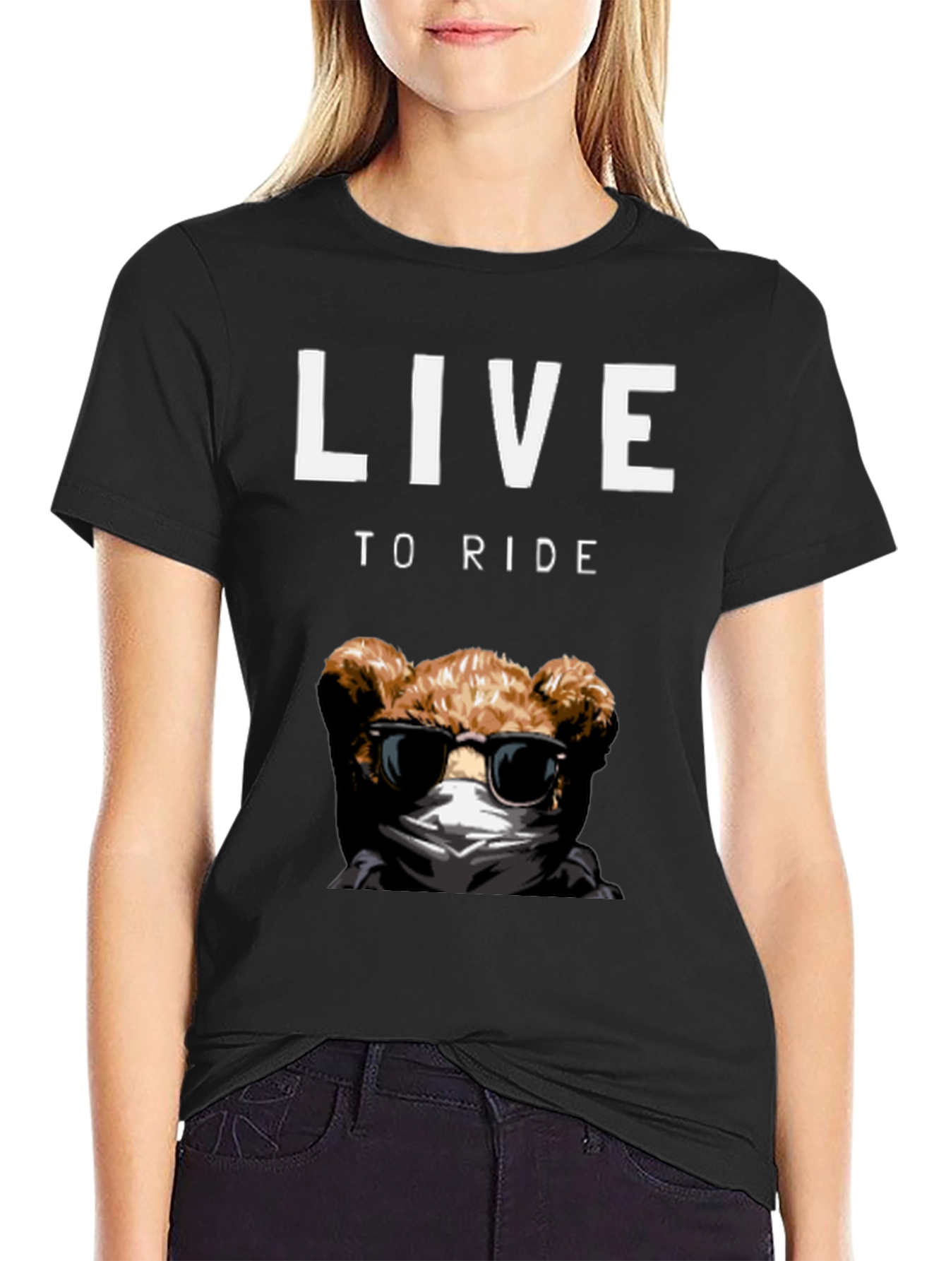 Live to Ride Teddy Bear Graphic T-Shirt