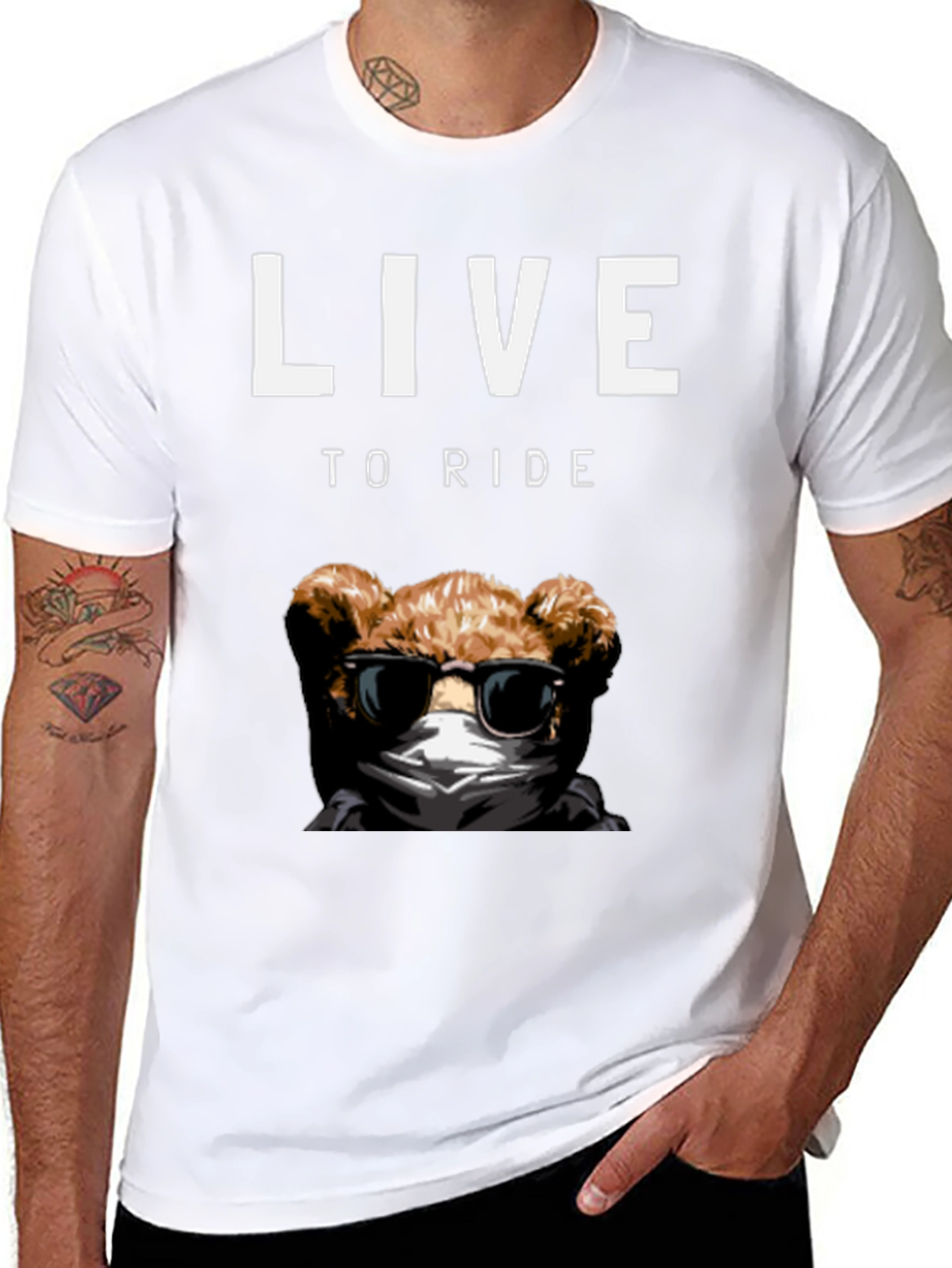 Live to Ride Teddy Bear Graphic T-Shirt