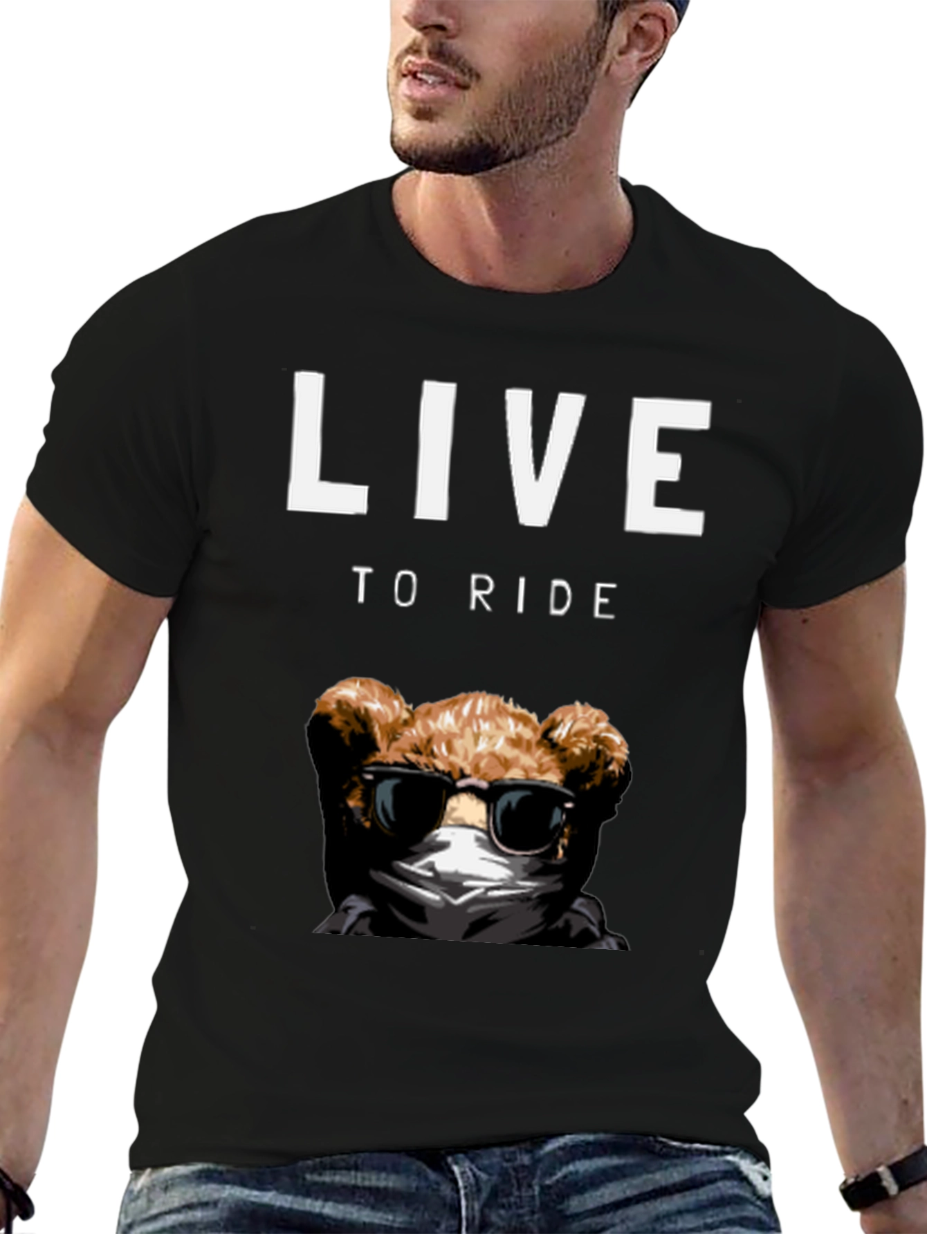 Live to Ride Teddy Bear Graphic T-Shirt