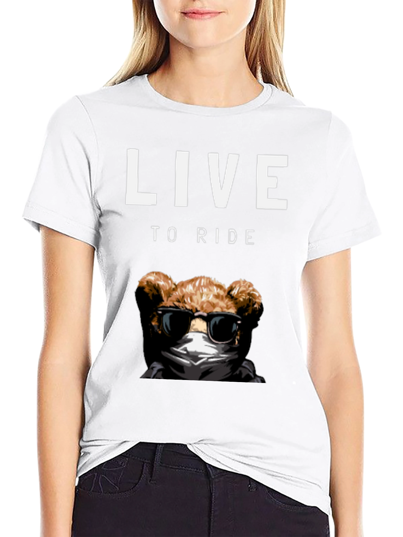 Live to Ride Teddy Bear Graphic T-Shirt