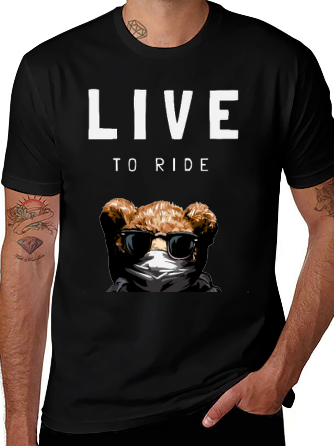 Live to Ride Teddy Bear Graphic T-Shirt