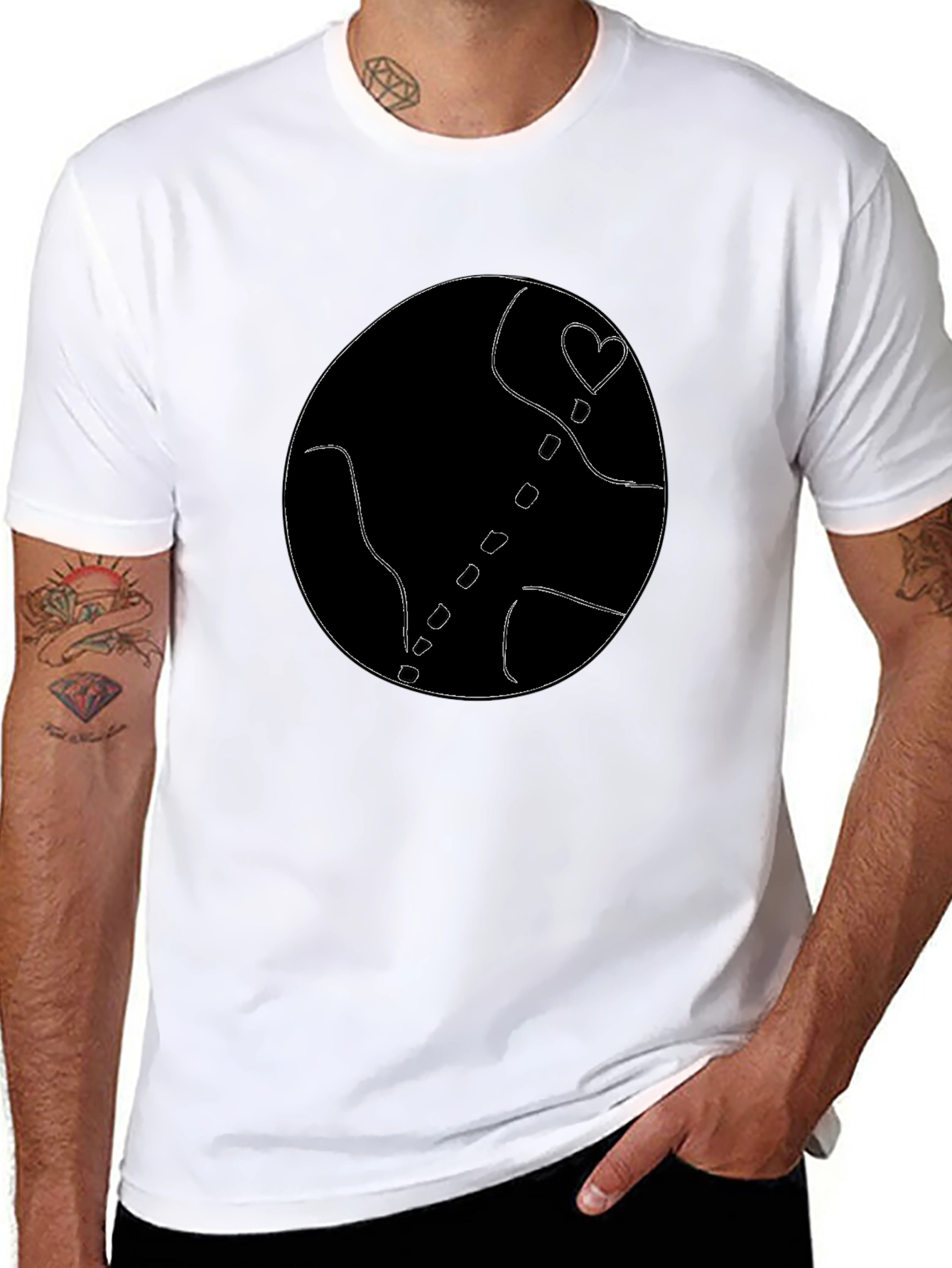 Black T-Shirt with Abstract Heart Globe Design