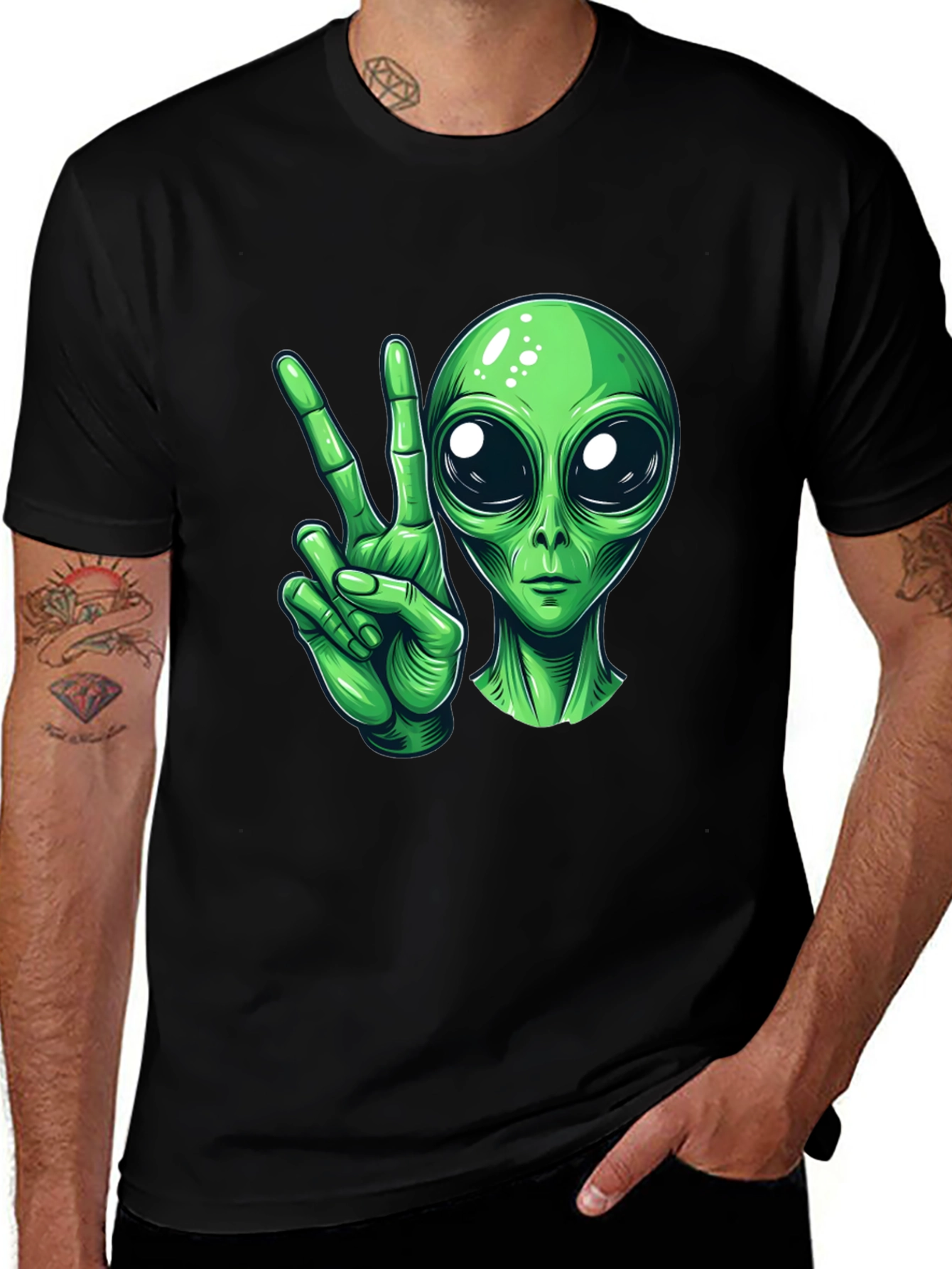 Peace Alien Graphic Black T-Shirt