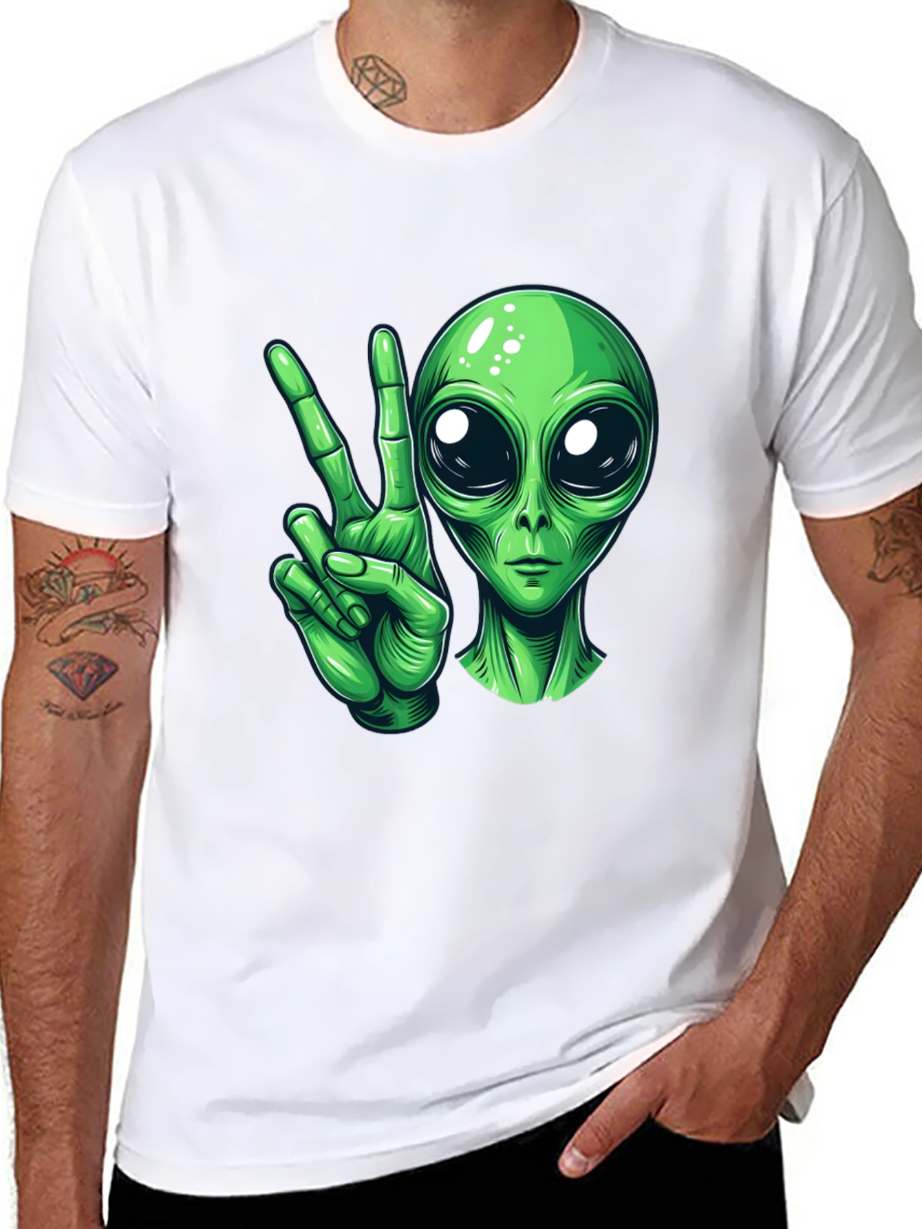 Peace Alien Graphic Black T-Shirt