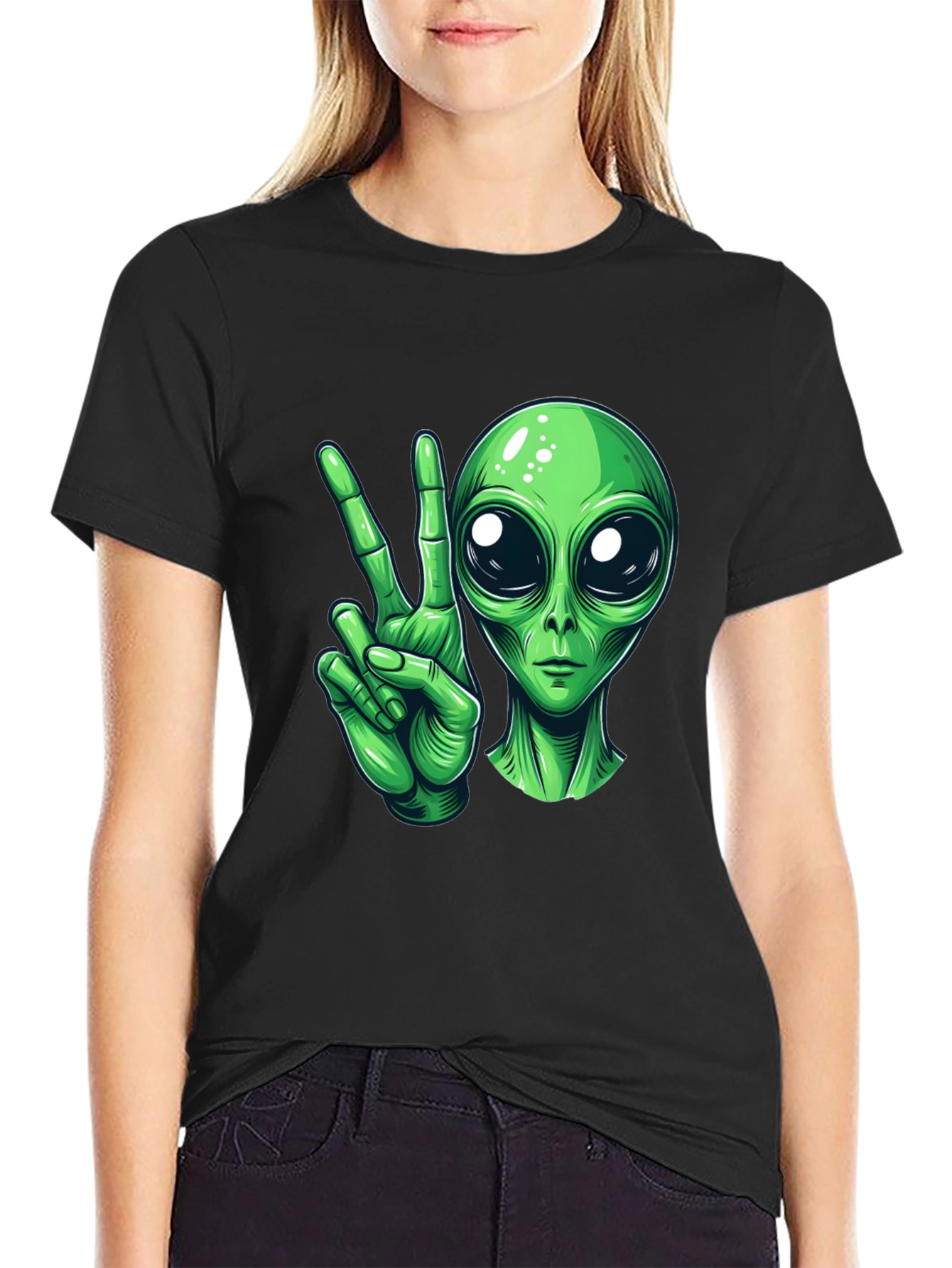 Peace Alien Graphic Black T-Shirt
